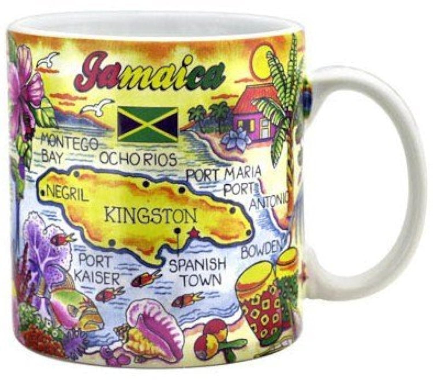 World By Shotglass Jamaica Map Caribbean Souvenir Collectible Large Coffee Mug (4" H x 3.75" D) 16oz