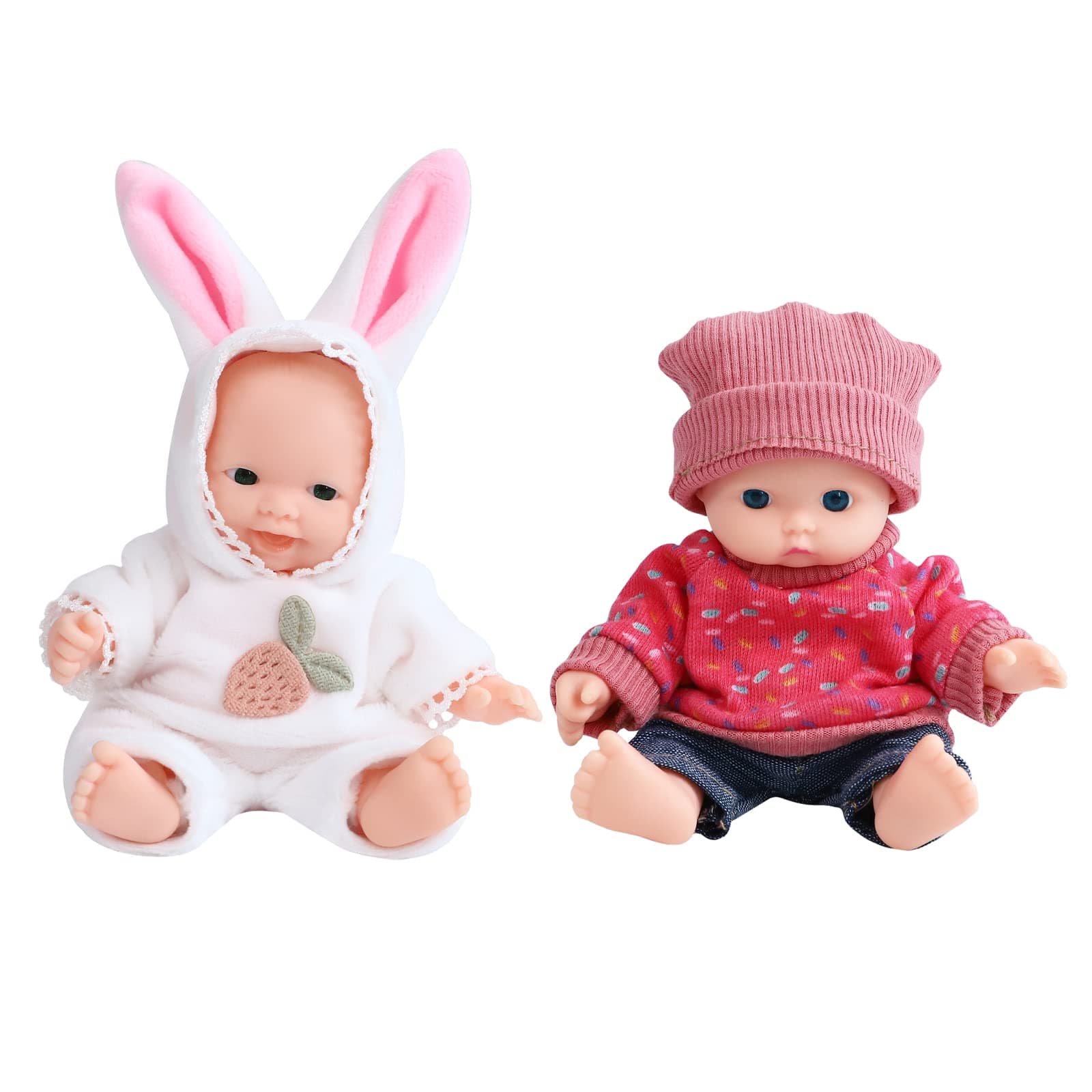 ONEST 2 Sets 5 Inch Dolls Cute Doll Include 2 Pieces Mini Dolls, 2 Sets Handmade Doll Clothes