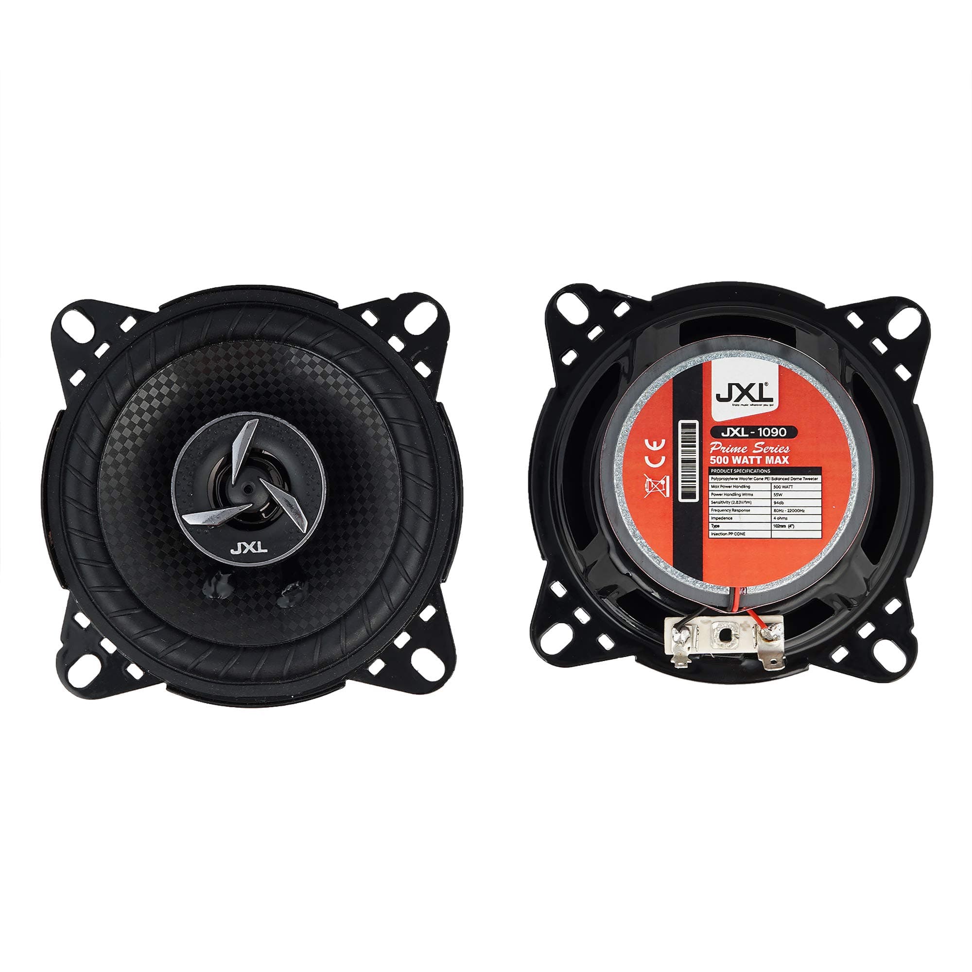 1090 High Performance 3 Way 4 Inch Coaxial Car Speaker with Inbuilt PEI Car Tweeter and HOP Woofer 500W MAX Pair (Black)