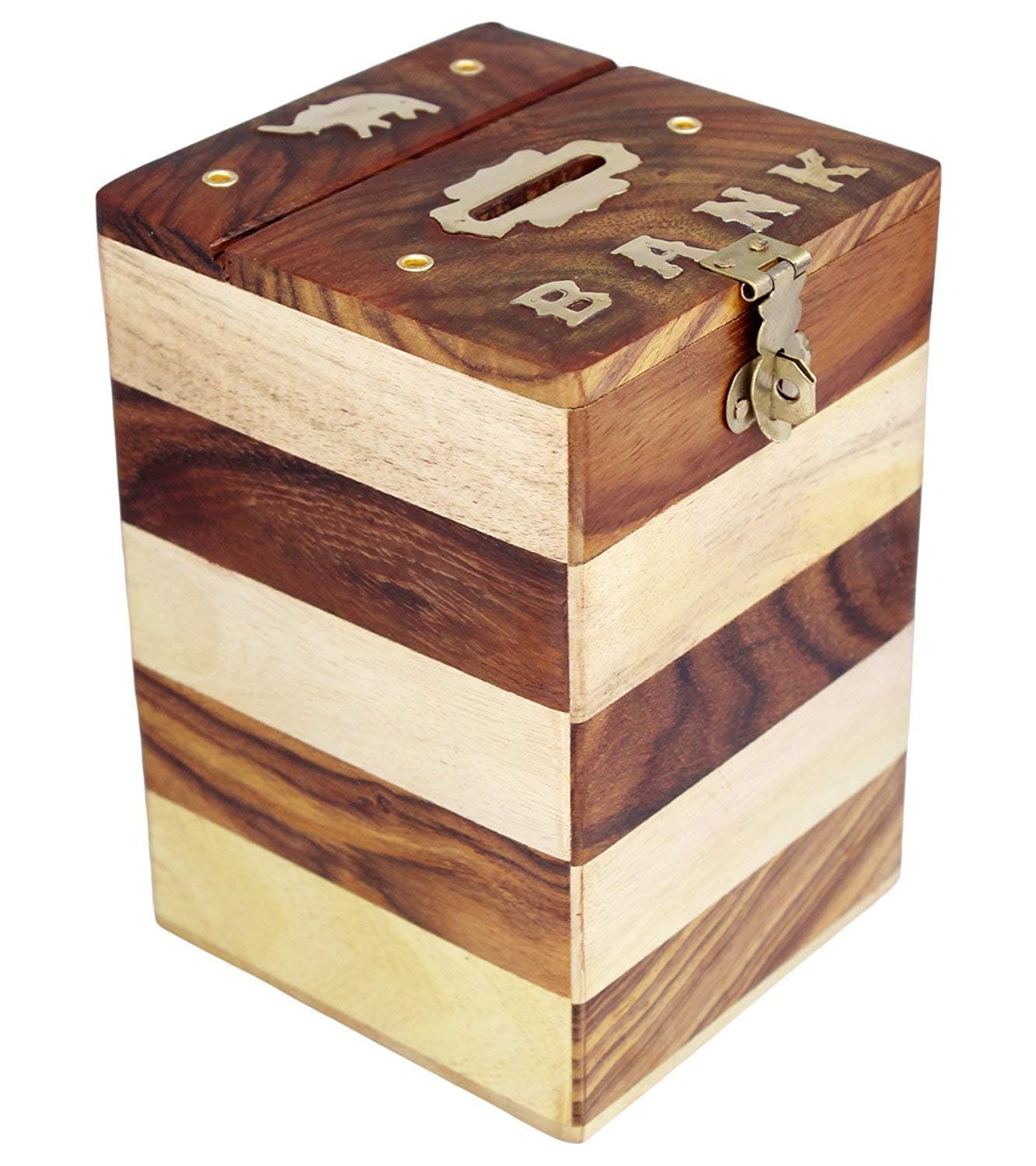 Piggy Bank for Adults Big Size Wooden Money Bank Coin Box for Kids with Screw Lock, Gifts for Boys, Girls & Adult (Square)