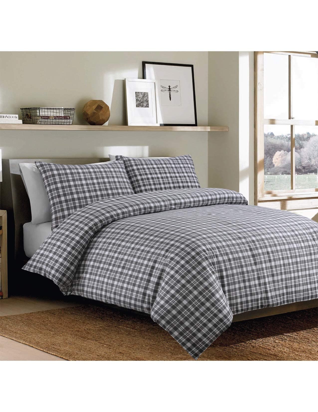 SleepdownBonton Flannel Grey Plaid Soft Duvet Cover Quilt and Bedding Set with Pillowcases-King (220cm x 230cm)OEKO-TEX MADE IN GREENOEKO-TEX MADE IN GREENOEKO-TEX MADE IN GREEN