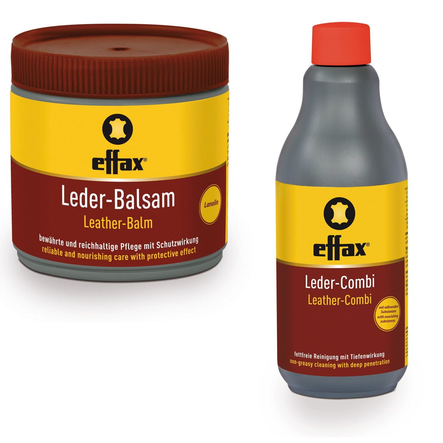 Effax Leather Balm Top Leather Care 500 ml with Beeswax, Lanolin & Avocado + Combi Leather Leather Cleaner 500 ml Set
