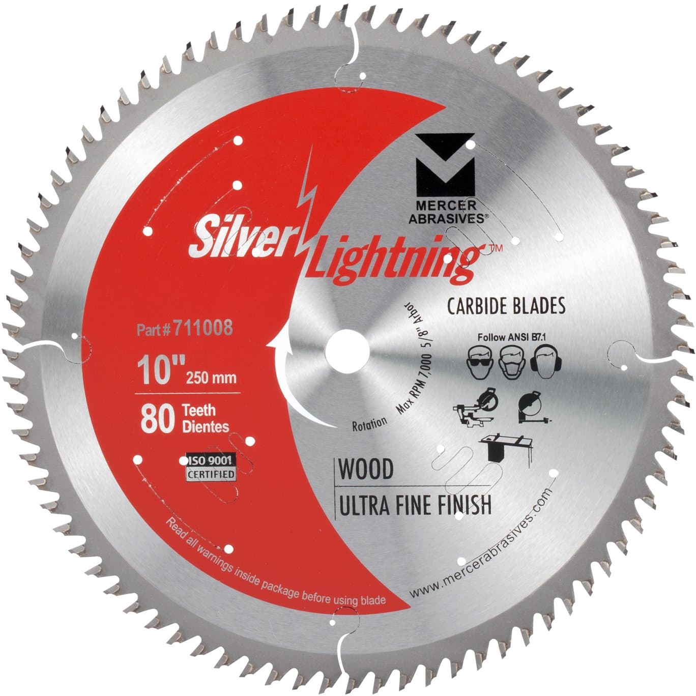 Mercer AbrasivesIndustries 711008 80-Tooth Hi-ATB Carbide Wood Cutting Blade with 10-Inch Diameter and 5/8-Inch Arbor, Ultra Fine Finish