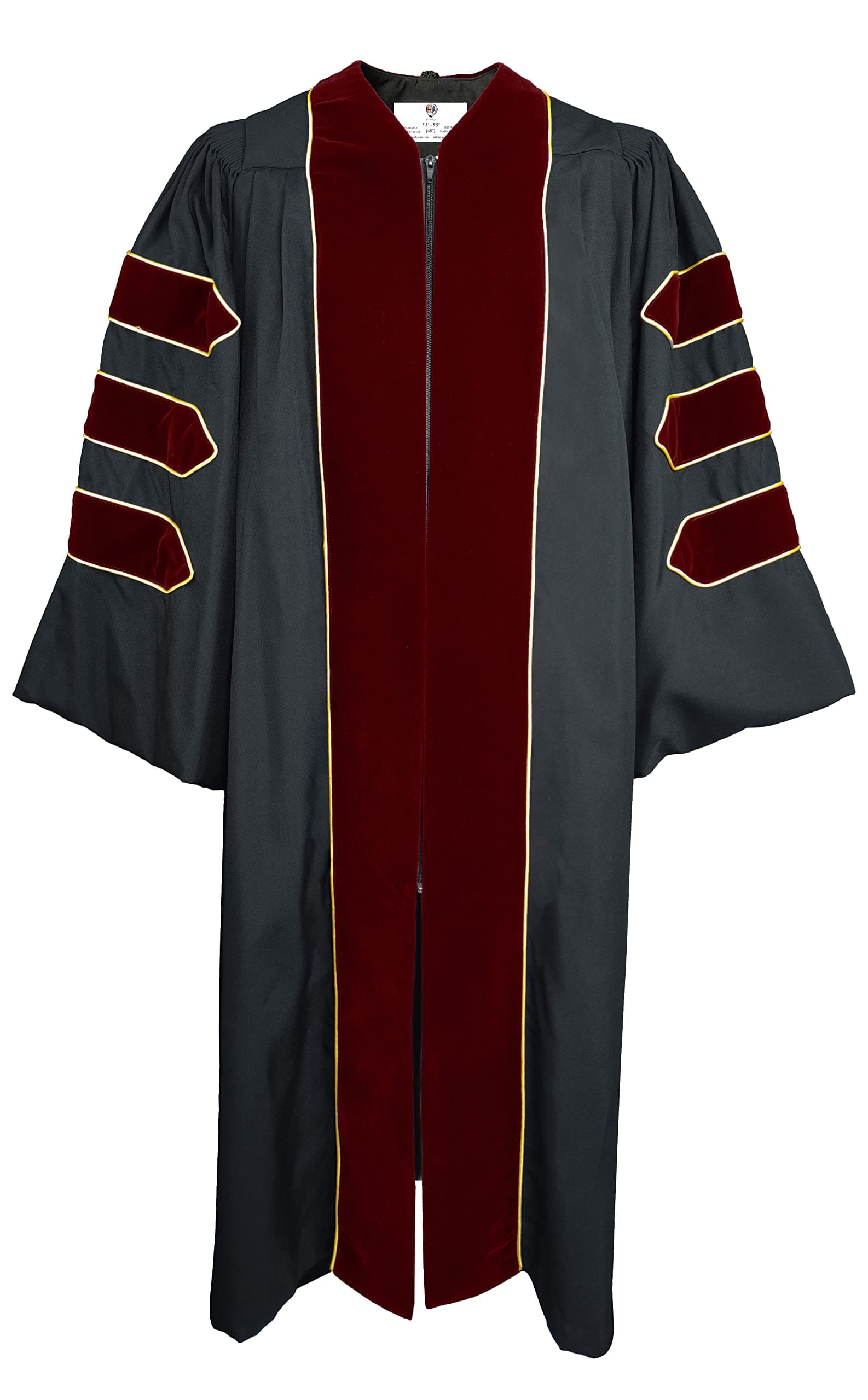 Unisex Deluxe Doctoral Graduation Gown With Velvet And Gold Piping