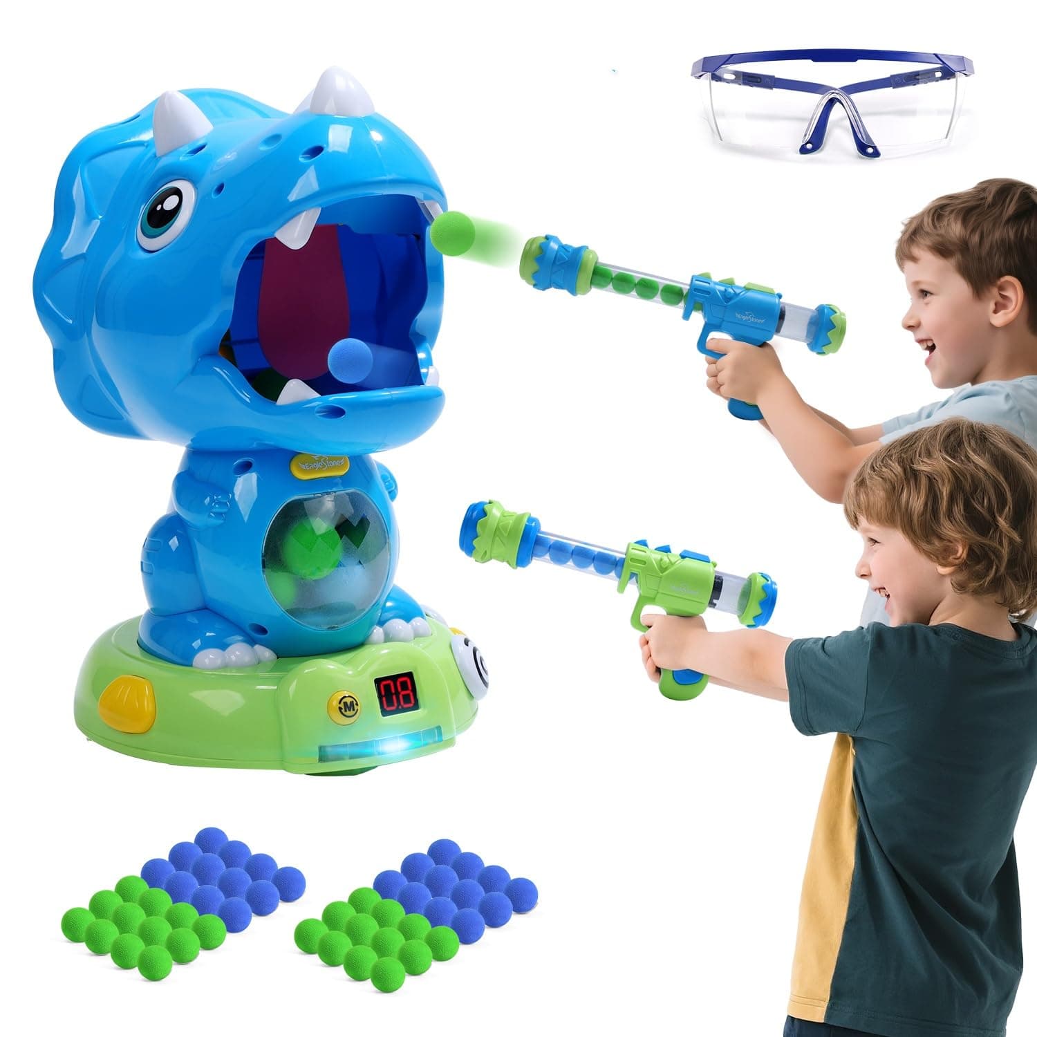 EagleStone Moveable Dinosaur Shooting Toys Triceratops Action,Kids Shooting Games with LCD Score Record&LED, Enhancing Hand-Eye Coordination Toys for Boys and Girls