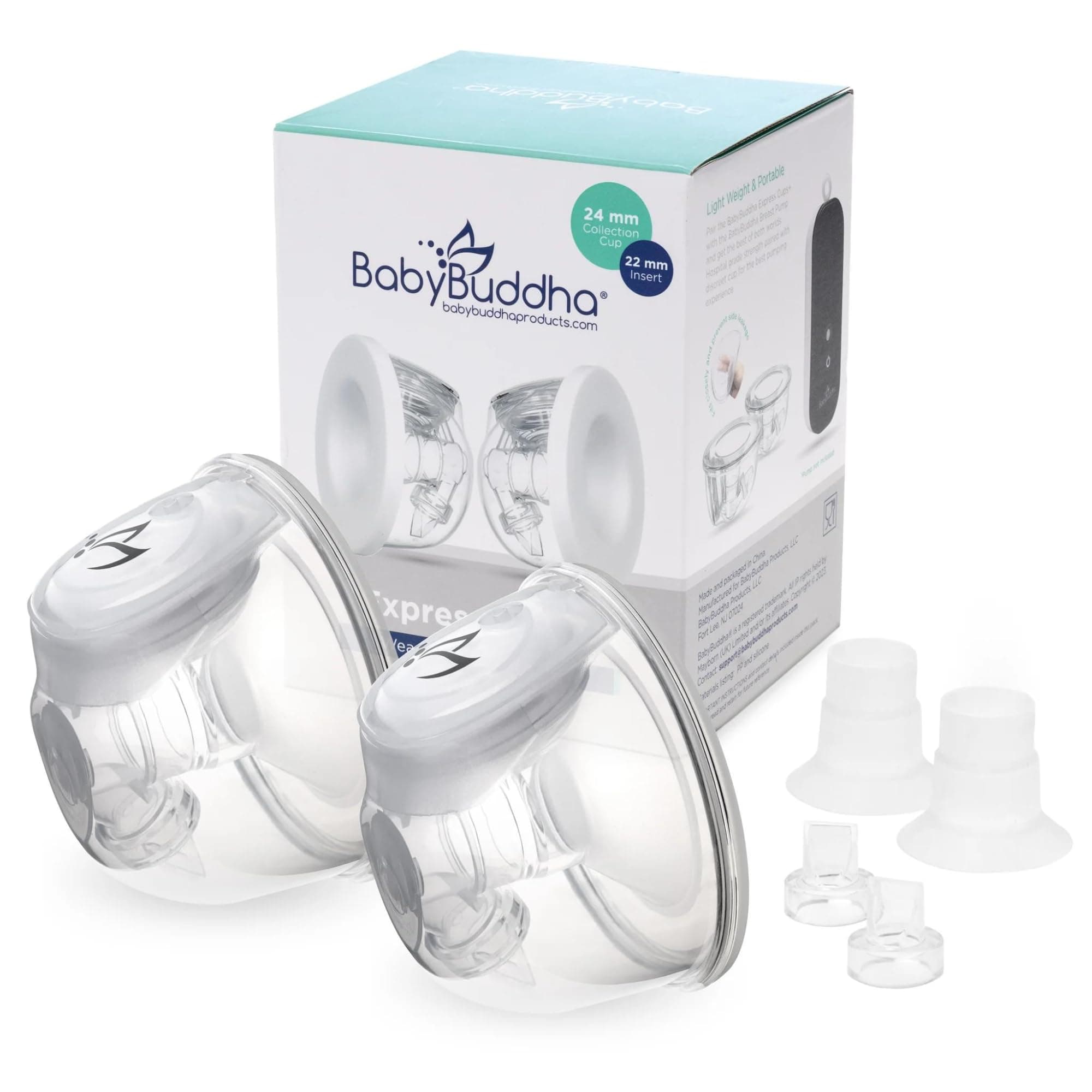 Hands-Free Breast Pump Collection Cups - Reusable Breast Milk Pump Containers - Discreet, Powerful Breast Pumping - Wearable, Lightweight & Portable Breast Pump Cups - 2 Pack (22-24mm)