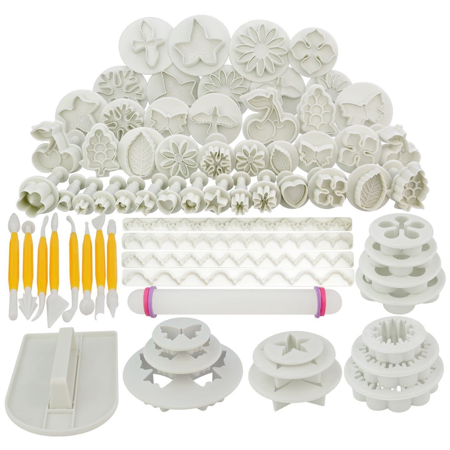 68pcs 21 Sets Cake Decoration Tool Set, Marrywindix Fondant Cake Cutter Mold Sugarcraft Icing Decorating Flower Modelling Tools
