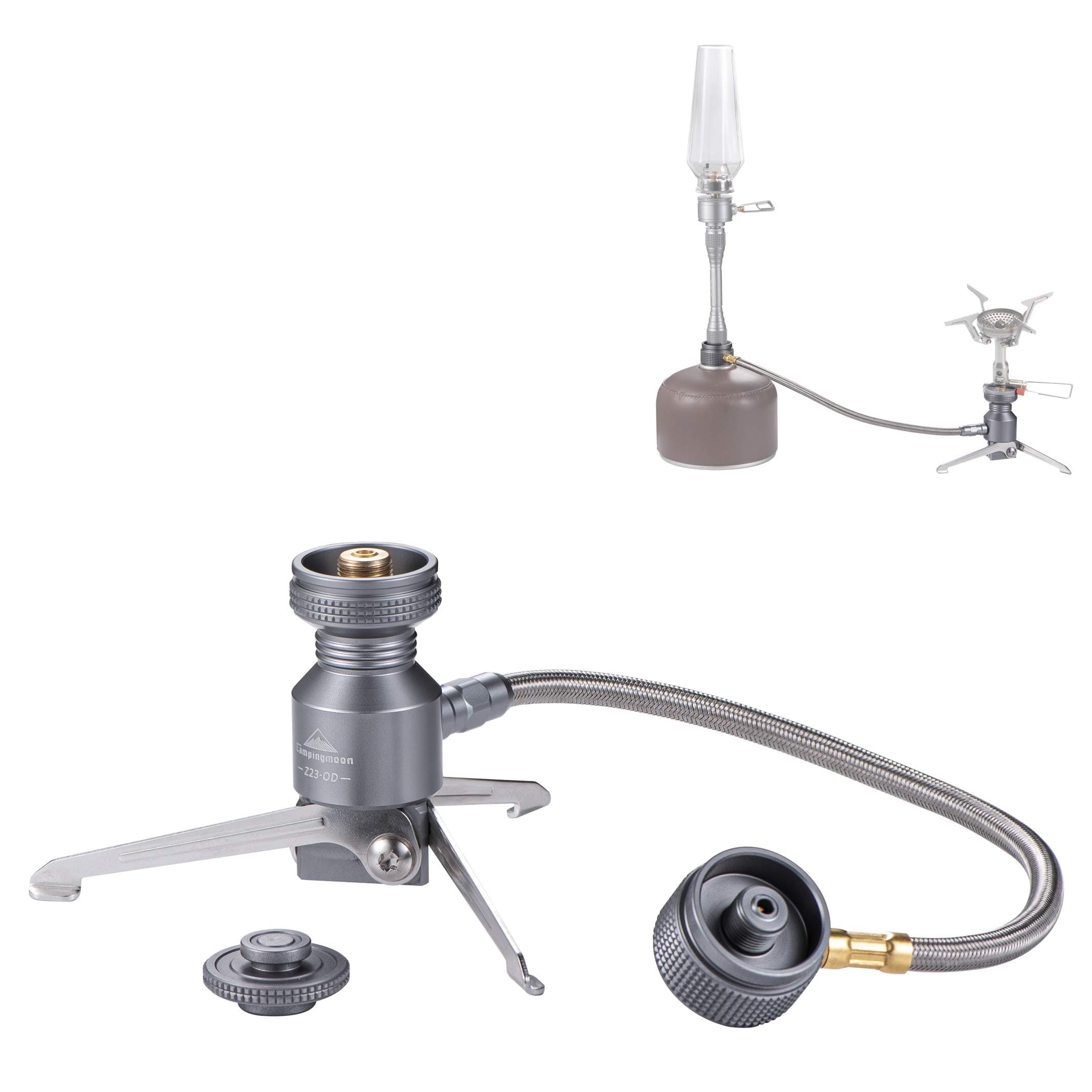CAMPINGMOON Remote Stove Adapter 2 Outlets Stand Type for Camping Backpacking Isobutane Gas Fuel Canister, EN417 Lindal Valve Canister Z23-OD