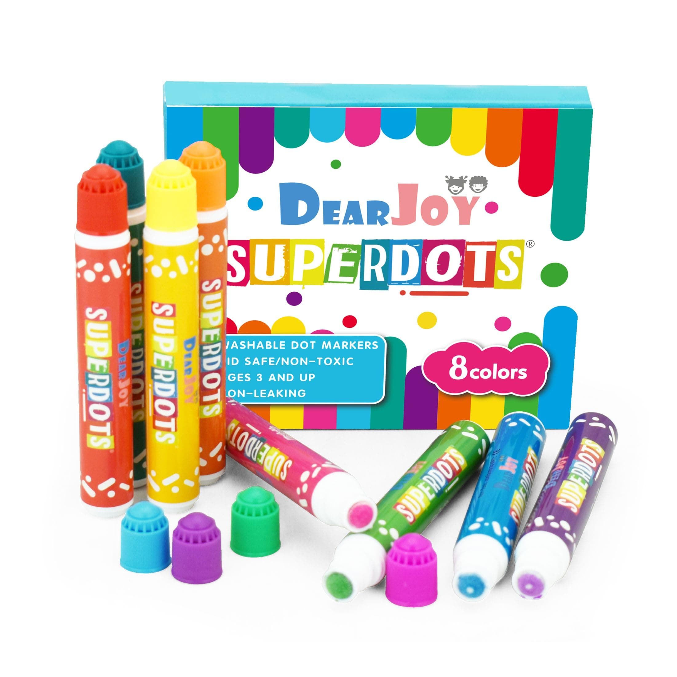 Super Dot Markers Toddlers Kids 8 Colors Jumbo 20ml Water Based Non Toxic Fun Preschool Crafts Art Supplies Washable (Multicolor)
