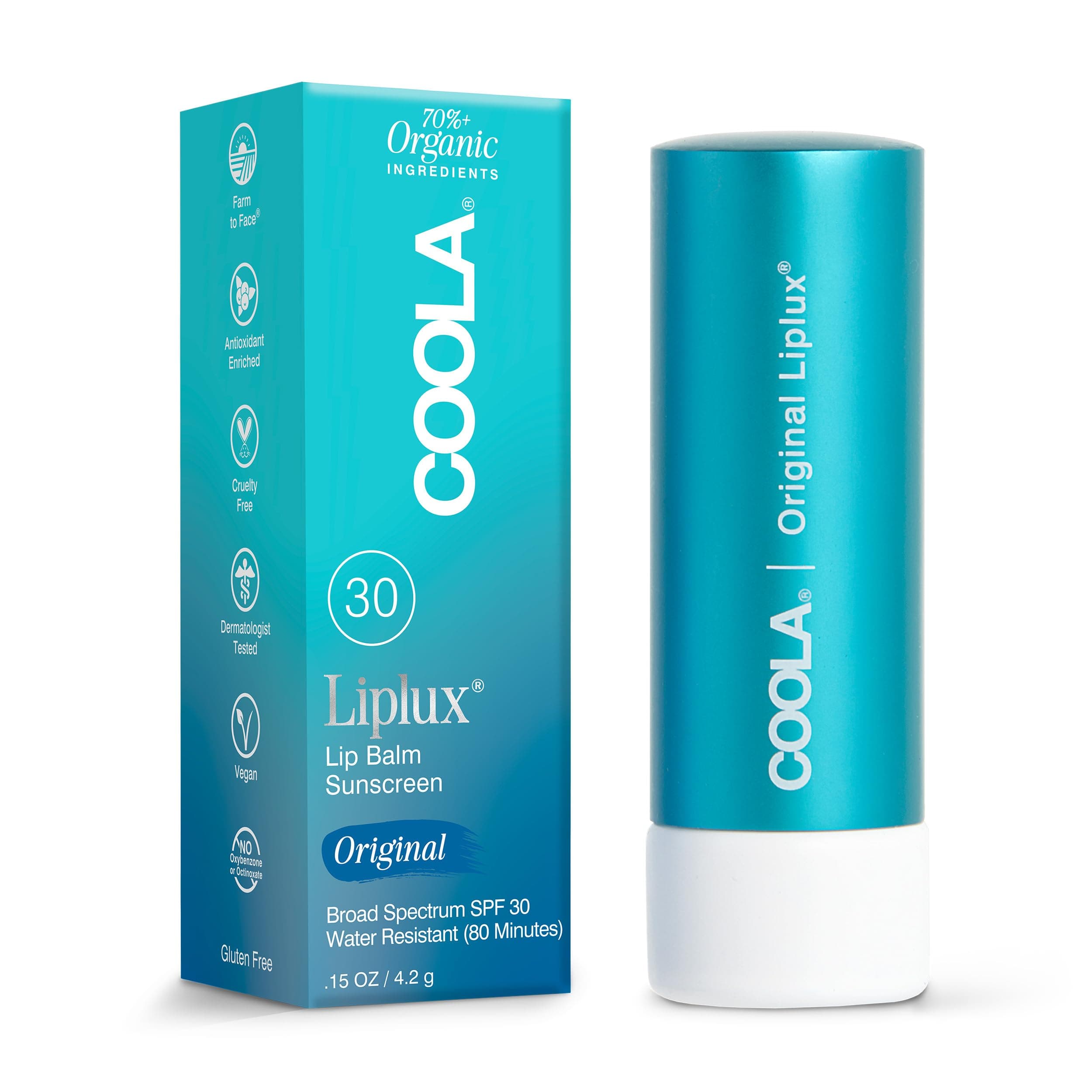 Coola Organic Liplux Sunscreen Original Lip Balm SPF 30, 4.2 g