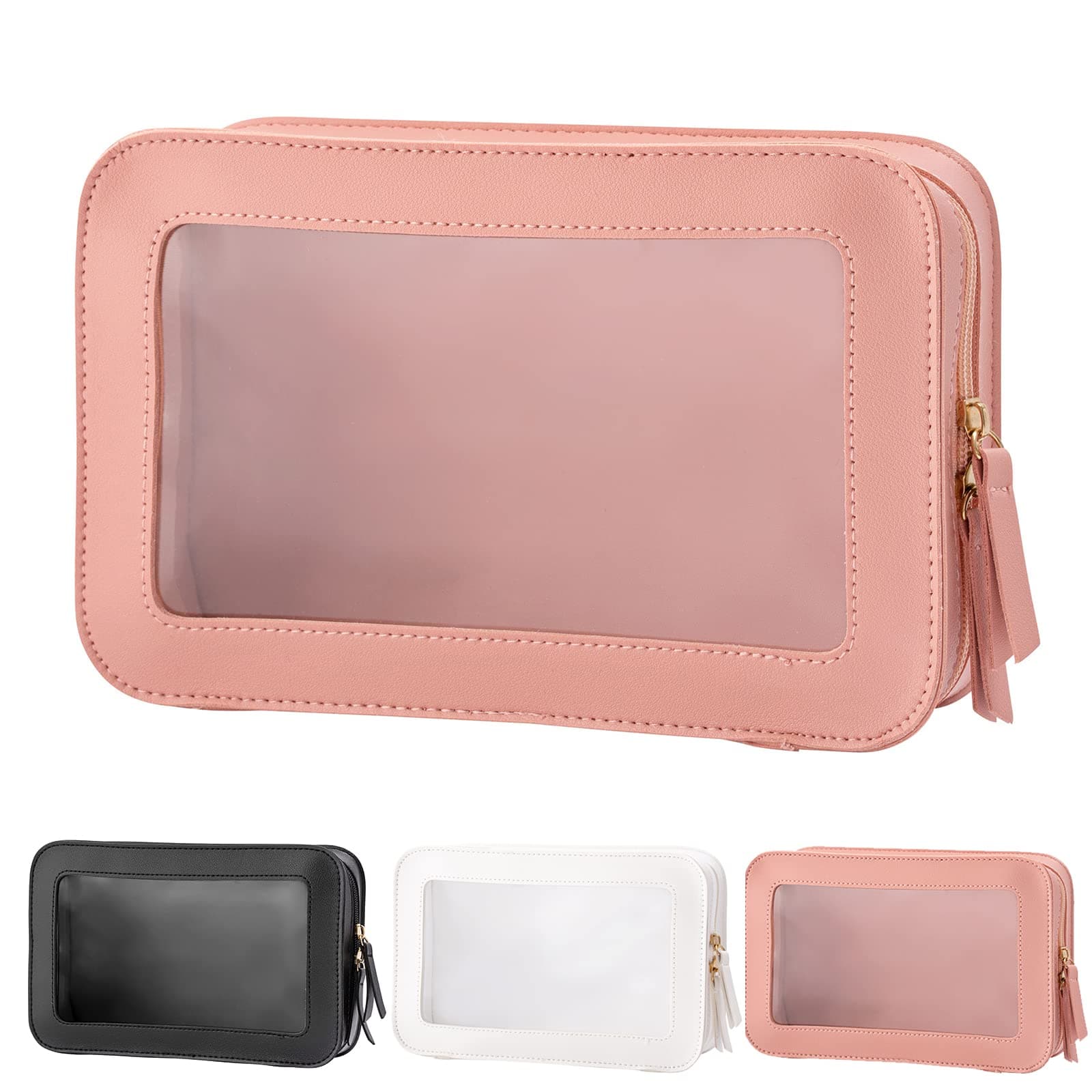 BafiwuClear Travel Toiletries Bag, Travel Makeup Bag Clear Toiletry Bag, Waterproof Toiletry Bag Clear Toiletry Bags for Travel, Wash Bags Toiletry Bags for Women Men (Pink)