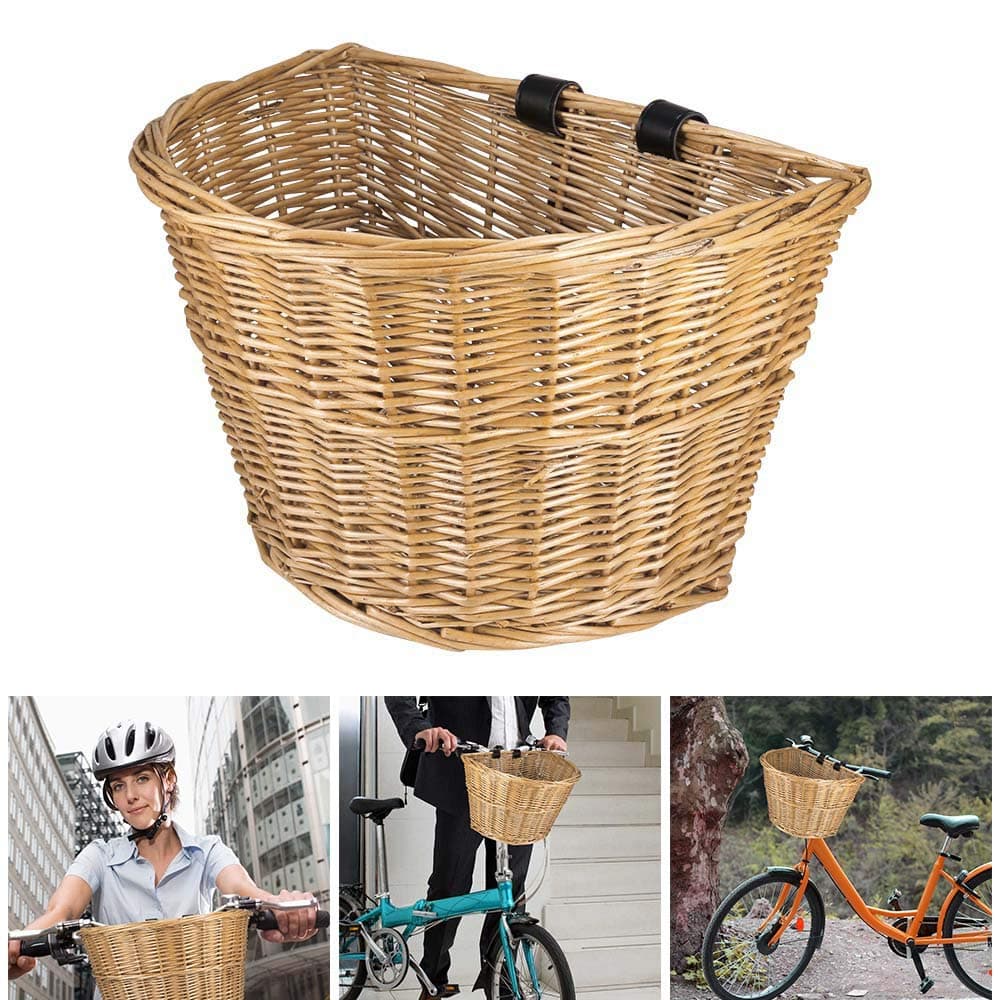 Verdelife Bicycle Front Basket Wicker Bike Basket With Leather Belt Handmade Natural Rattan Bike Storage Basket