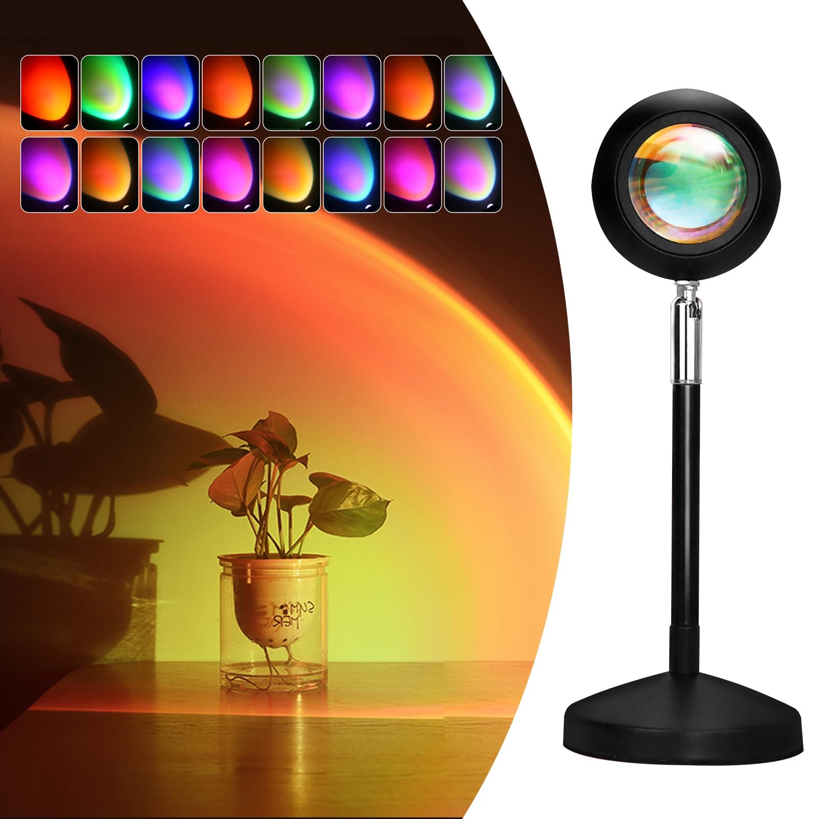 Sunset Lamp Night Light - 16 Colors & 4 Modes Sunset Projection Lamp with Remote, Color Changing Rainbow Sunlight Lamp, Romantic Visual Led Light Projector for Photography Room Decor