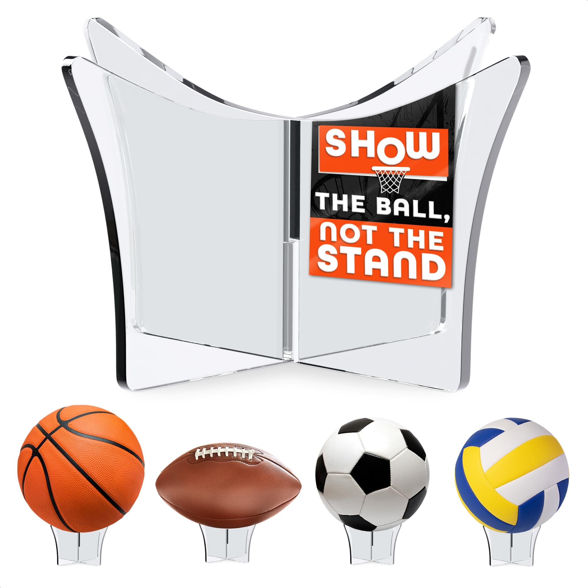 Basketball Stand Display & Holder – Non-Slip Mount Soccer Ball Stand Display with Acrylic Design for Sports Memorabilia & Trophy Showcase – Fits Basketball, Football, Volleyball, Rugby & Room Decor
