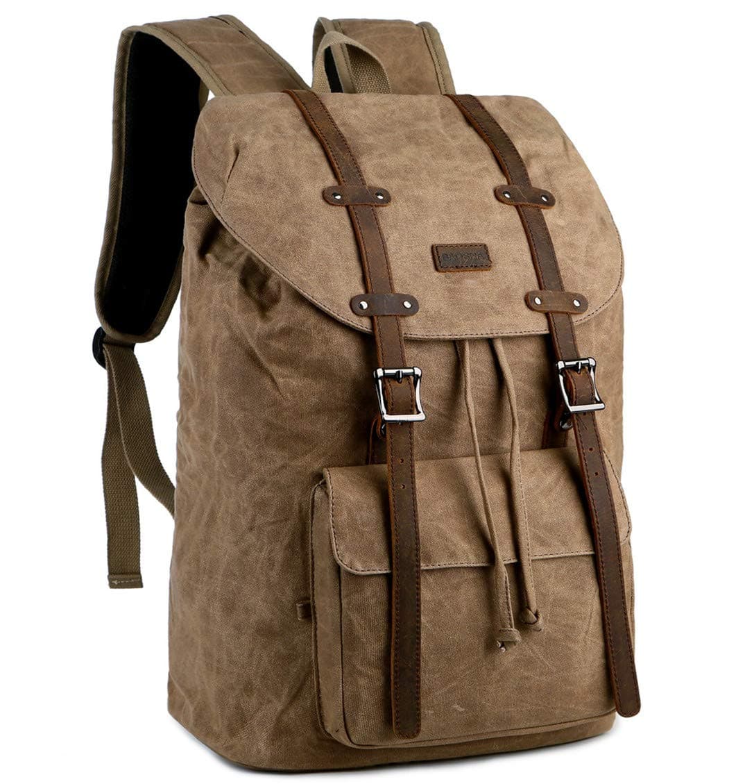 BAOSHA Wax Canvas Laptop Backpack Travel Hiking Camping Rucksack Casual Large College School Daypack BP-02 (Brown)