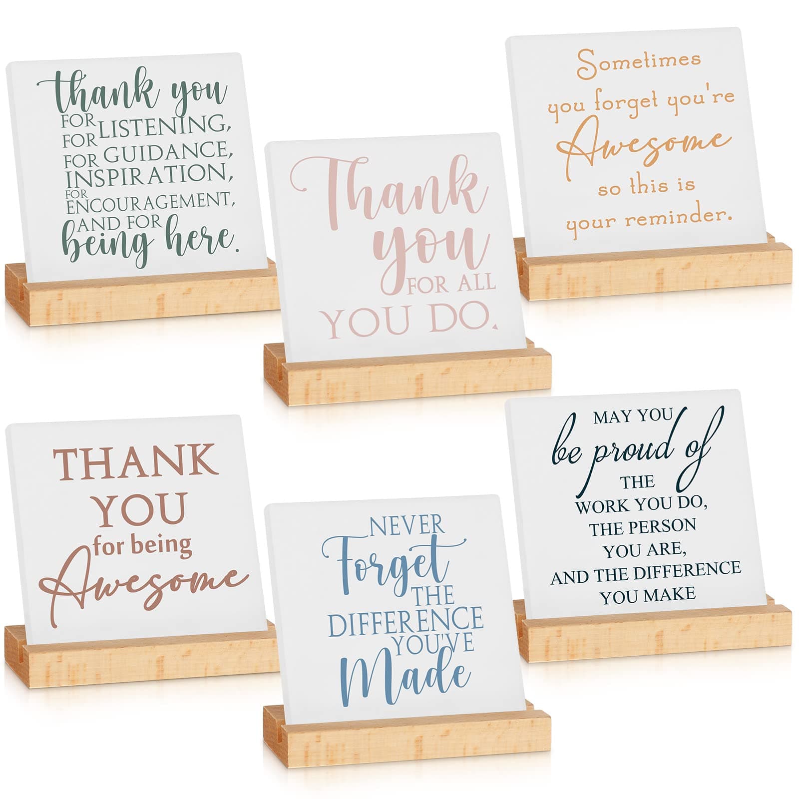 Sieral 6 Packs Thank You Gifts for Coworkers Employee Appreciation Gifts Inspirational Desk Decor Motivational Desk Signs Thank You Sign for Teacher(Thanks,Multicolor)
