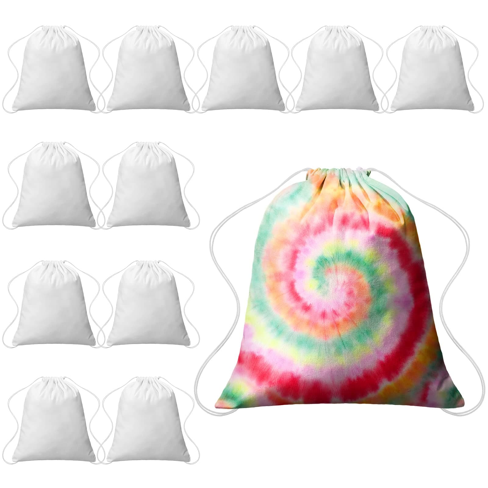 12/6 Pcs Tie Dye Cotton Drawstring Bags Sublimation Blank Backpack White Canvas Bags DIY Items for Party Favors