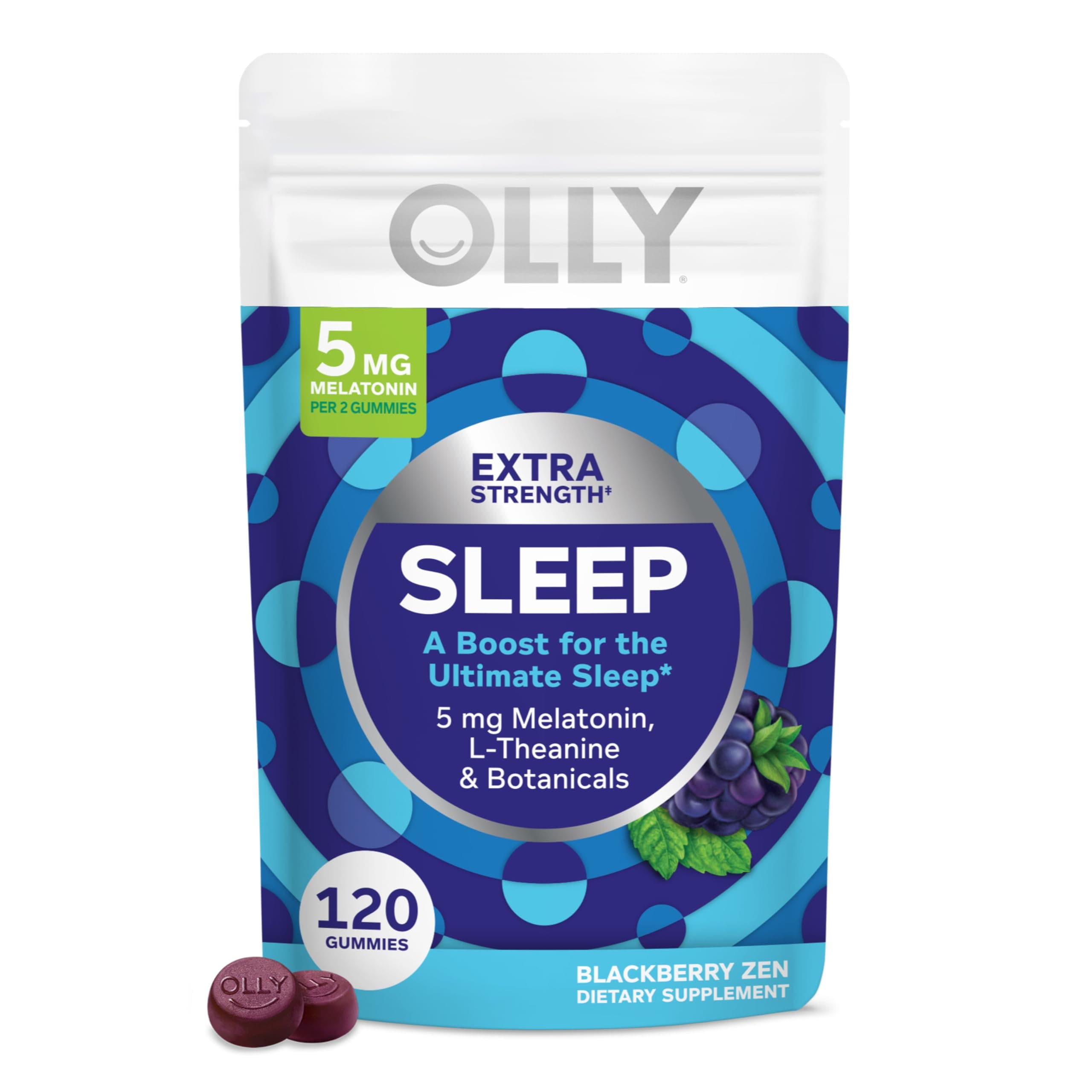 OLLY Extra Strength Sleep Gummy, 5 mg Melatonin, L-Theanine, Chamomile, Lemon Balm Extracts, Sleep Aid, BlackBerry Flavor - 120 Count