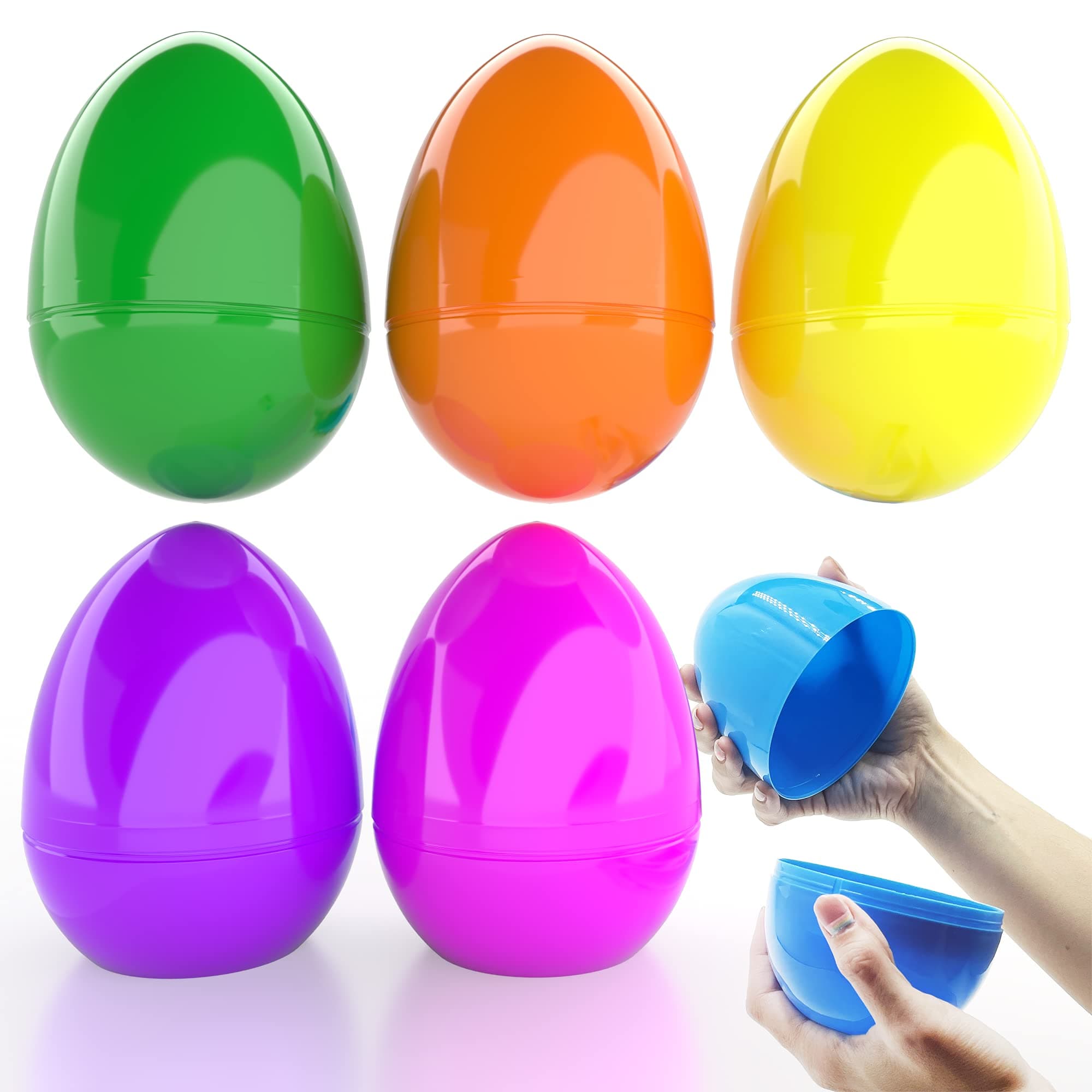 6 Inch Jumbo Fillable Easter Eggs, 12-Pack Colorful Bright Plastic Easter Eggs, Perfect for Easter Egg Hunt, Surprise Egg, Easter Hunt, Assorted Colors, 6" Giant Fillable Eggs (12-Pack)