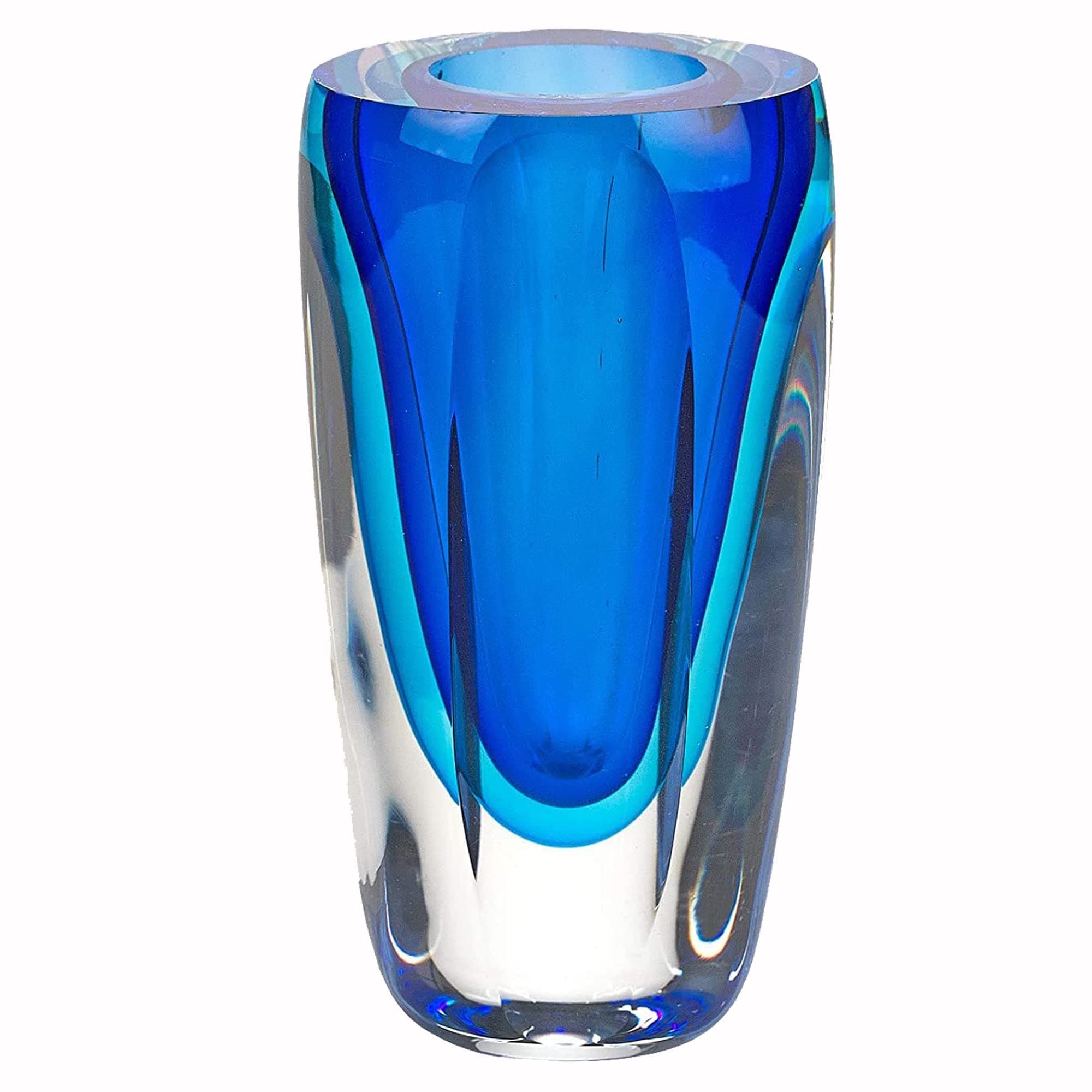 Badash Azure Murano-Style Art Glass Vase - 6" Tall Mouth-Blown Glass Bud Vase - Contemporary Home Decor Accent Piece