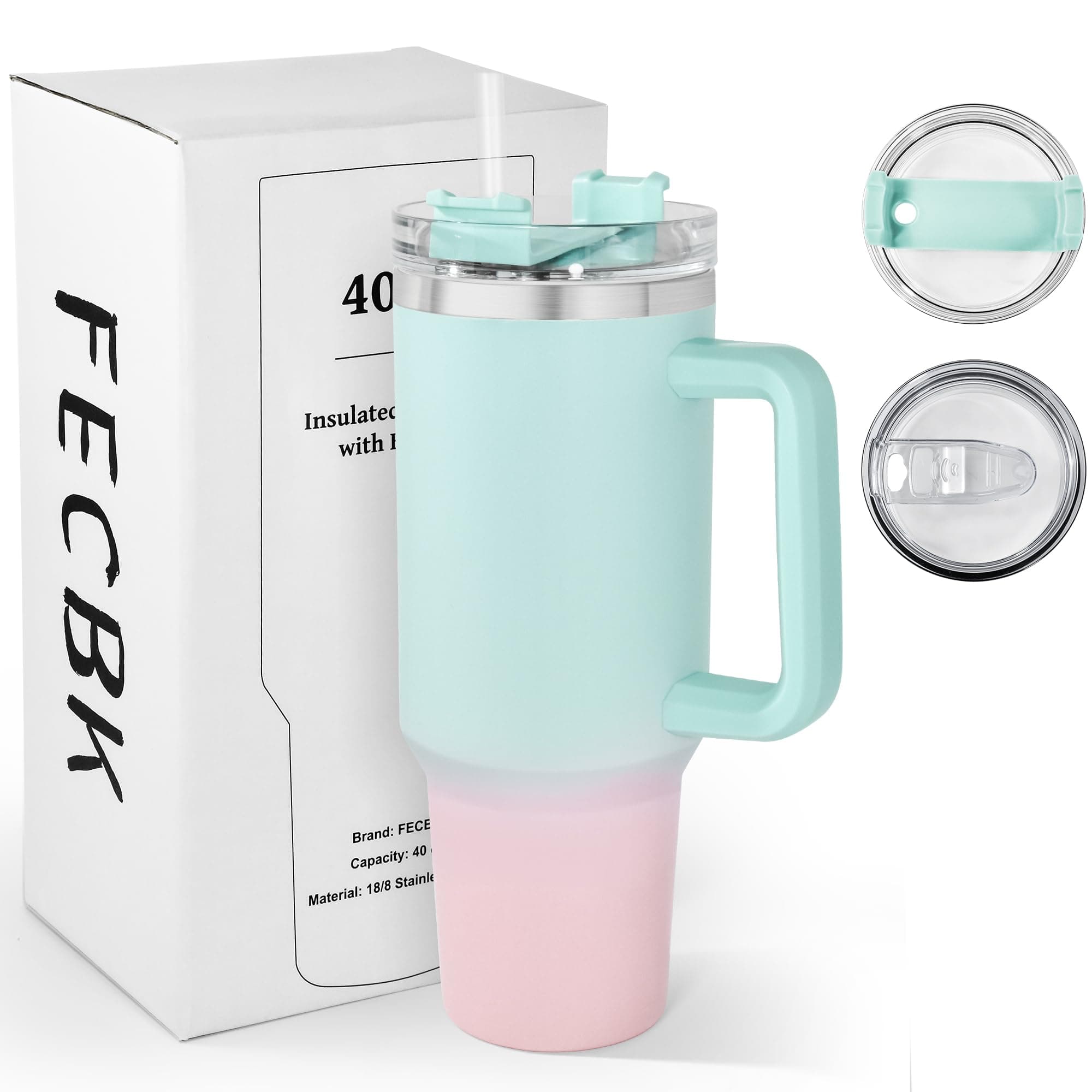 40oz Tumbler with Straw and Lid 1.2L, 100% Leak-Proof Travel Mug with Handle, Stainless Steel Vacuum Insulated Water Bottle Coffee Cup Keeps Cold 34H / Hot 12H, Bubble Gum