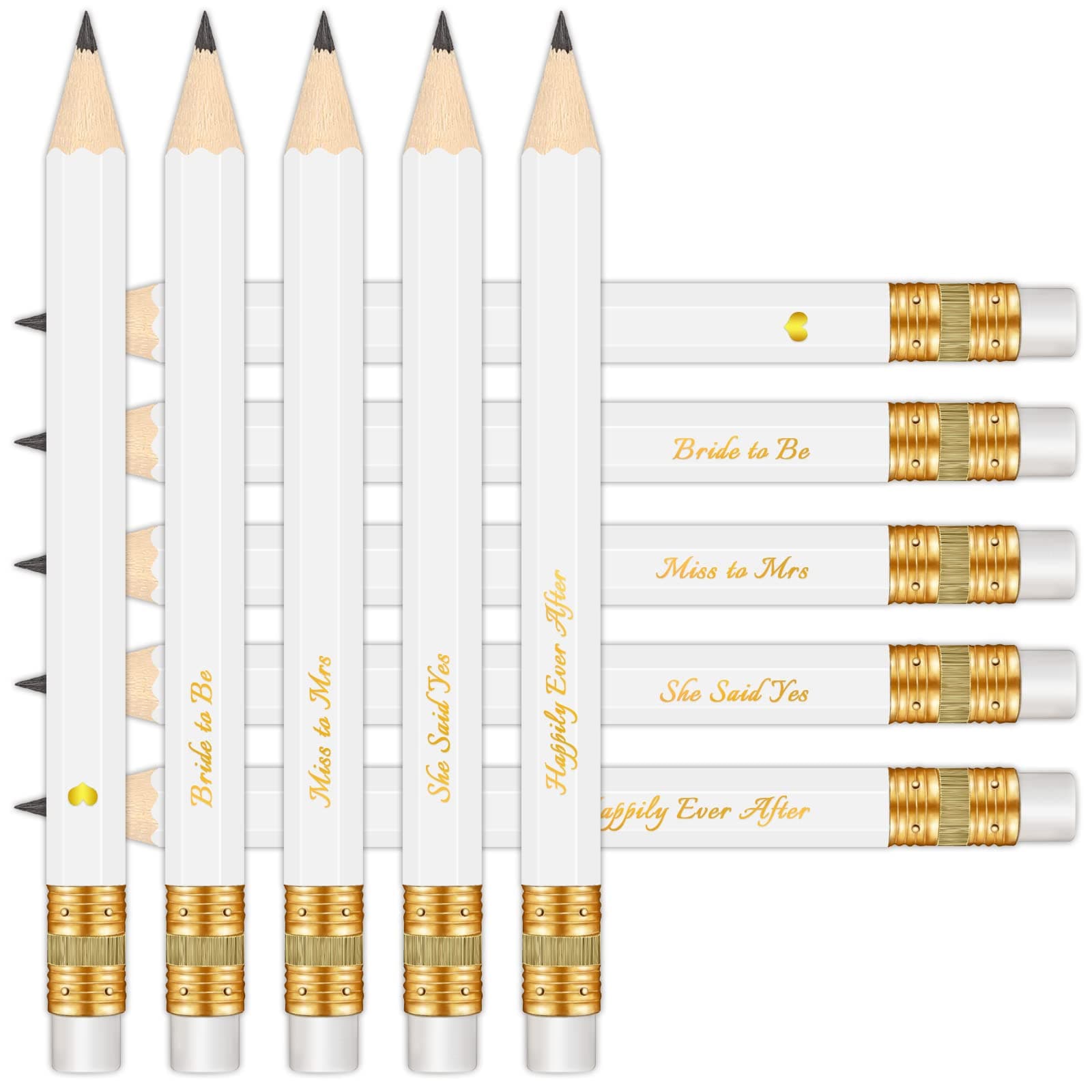 50Pcs - Bridal Shower Sharpened Half Pencils with Erasers, Pre-sharpened Pencils for Bridal Shower & Wedding Games, 4 Inches (White - Miss to Mrs.)