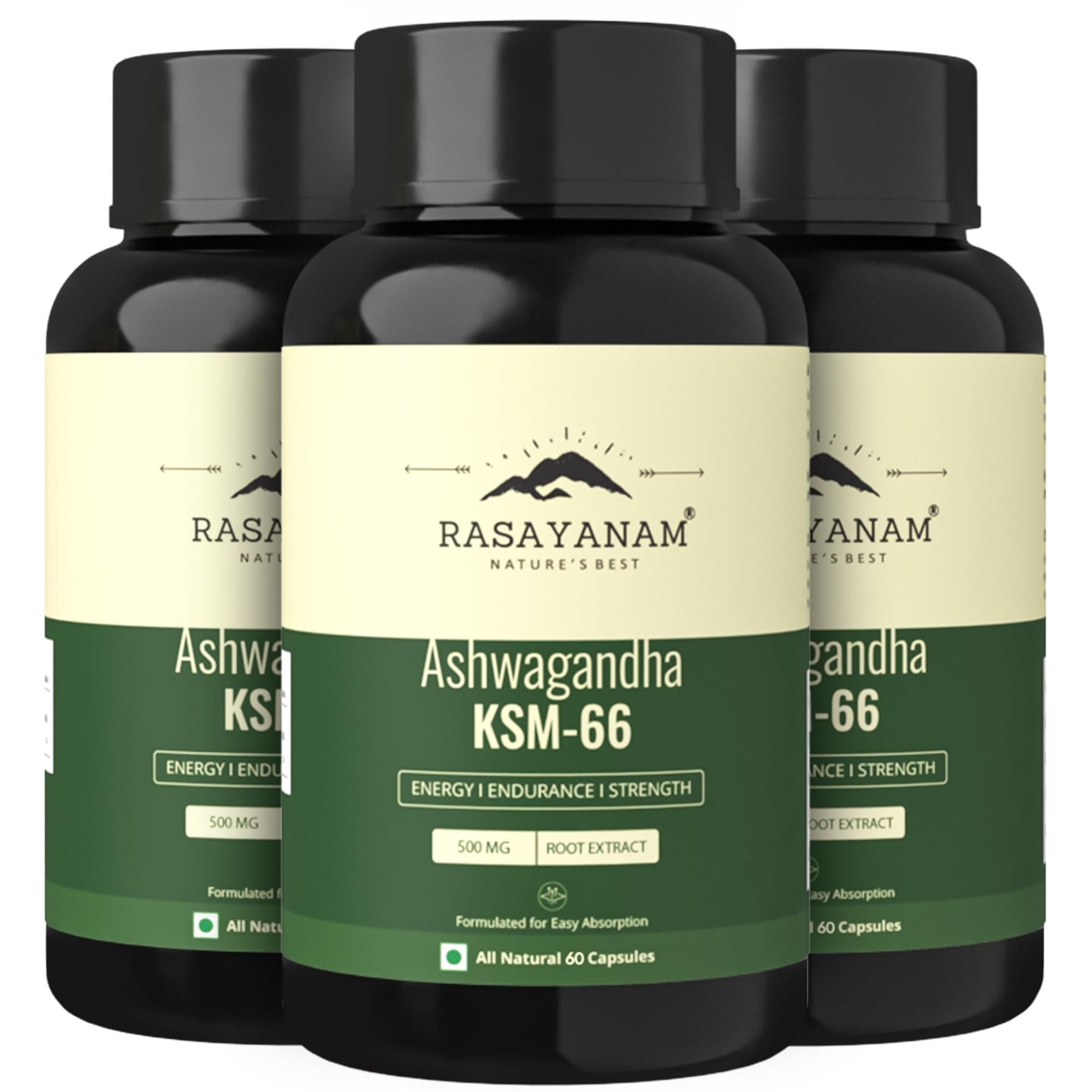 Rasayanam Ashwagandha KSM-66 (500 mg) PACK OF 3 | Extra Strength Natural Formulation | Support strength & energy | Withania Somnifera Extract