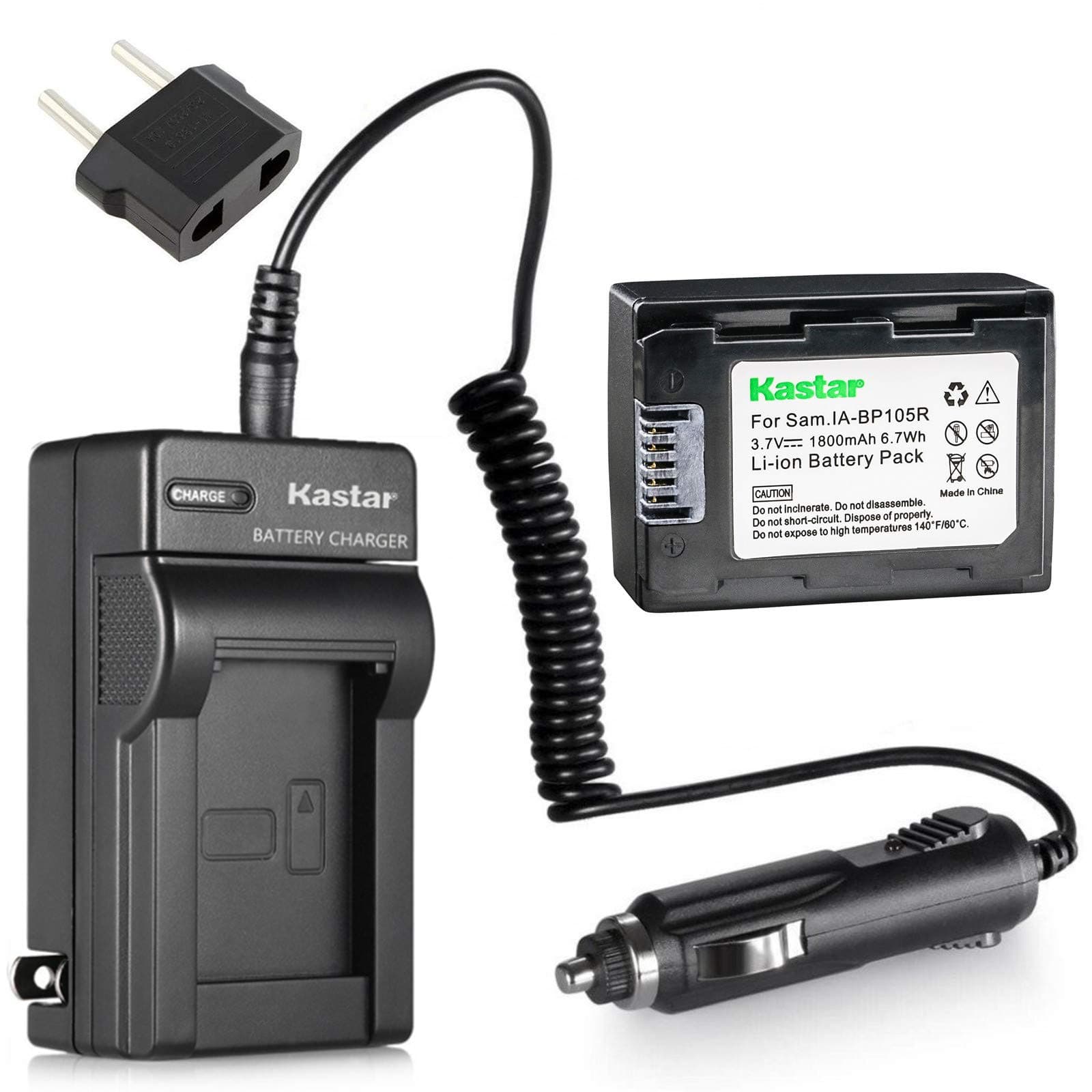 Kastar Battery X1 & AC Travel Charger for Samsung IA-BP105R, Samsung SMX-F50 SMX-F70 HMX-F80 HMX-F90 HMX-F90BN HMX-F90WN HMX-F800 HMX-F900 HMX-F900WN SMX-F50BN SMX-F50RN SMX-F50SN SMX-F50UN SMX-F50BP