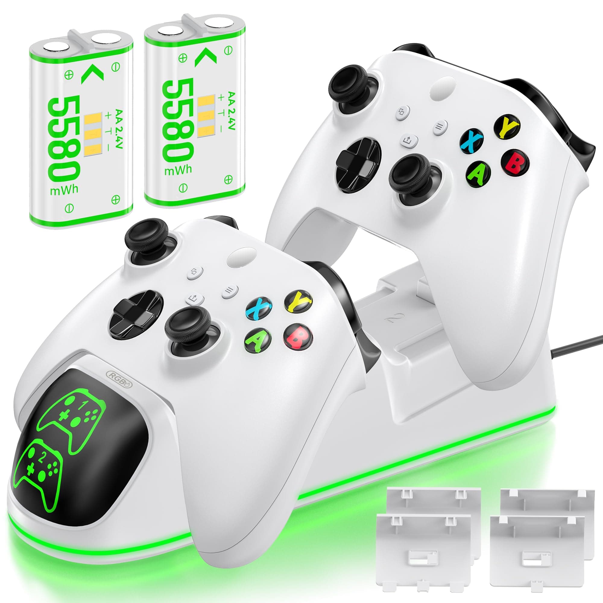 OIVO Controller Charger Compatible With Xbox Series X|S/Xbox One,Controller Charging Station With 2X1300Mah Rechargeable Battery Kit,Oivo Dual Charging Dock For Xbox One/One Elite/Series X|SUSB,White