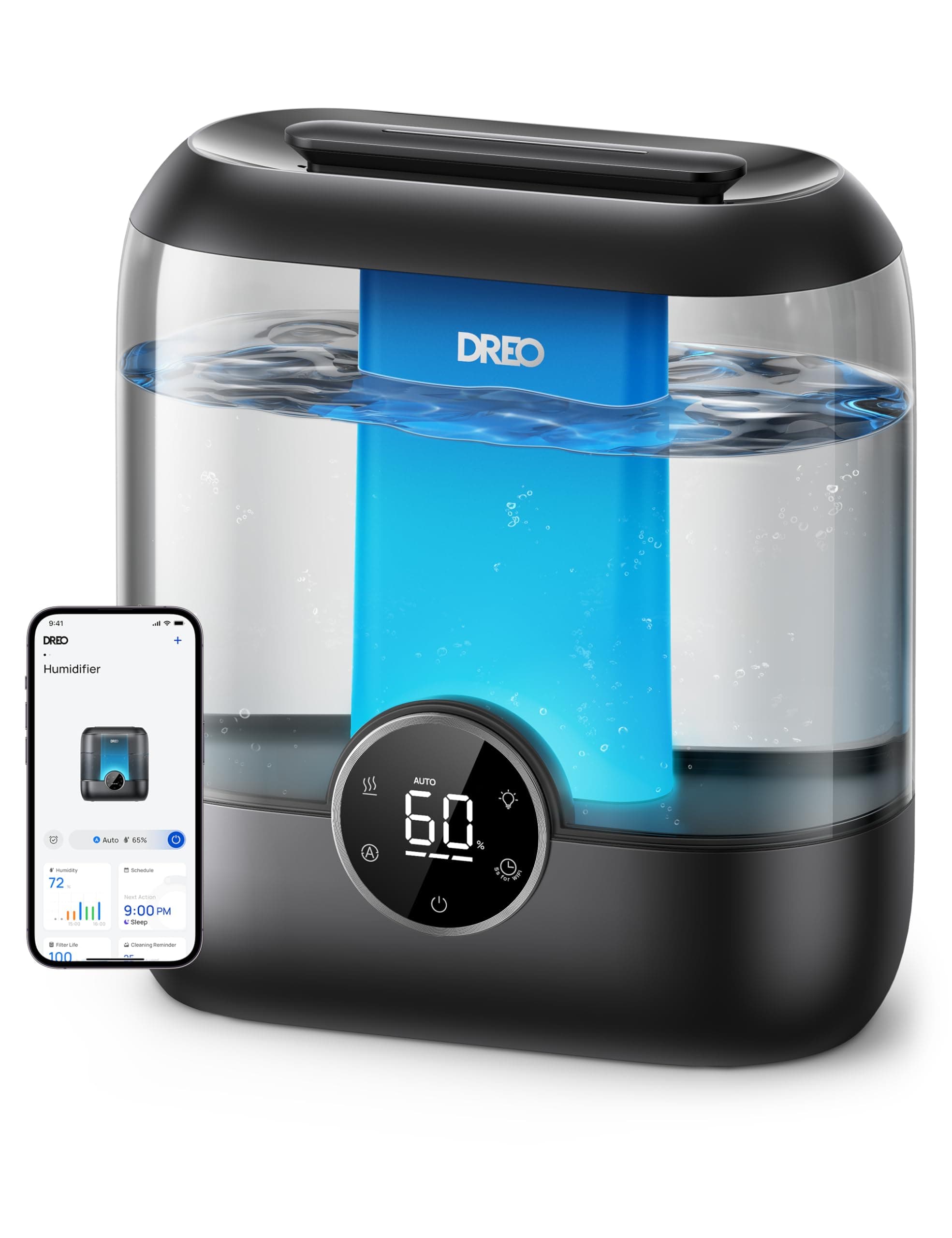 Dreo Intelligent Humidifier for Bedroom, 6 Litre Top Filling, Cold Mist Humidifier for Large Rooms, 60 Hours, Quiet Ultrasonic Humidifier for Plants