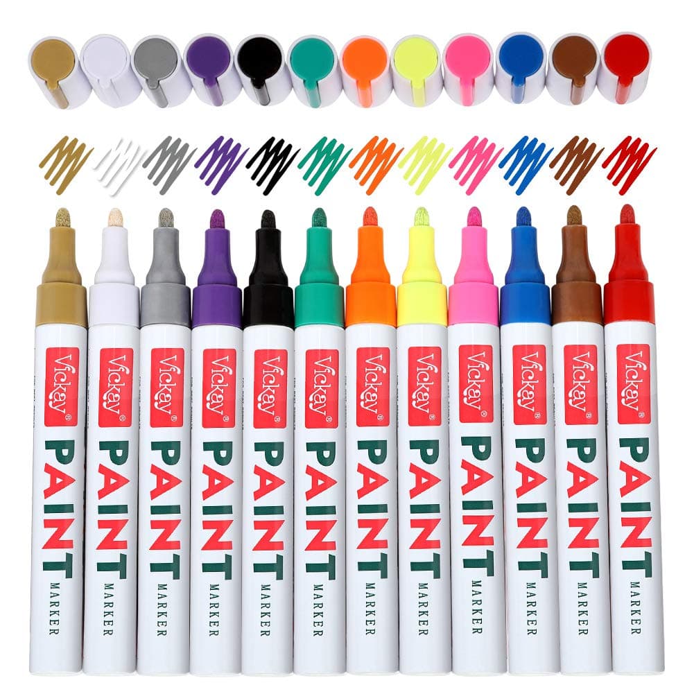 Paint Pens Permanent Markers for Rock Painting-Stone,Metal, Glass, Wood, Set of 12 Vibrant Colors Medium Tip Metallic Markers High Volume Ink for DIY Craft Projects Quick Drying Christmas Gift