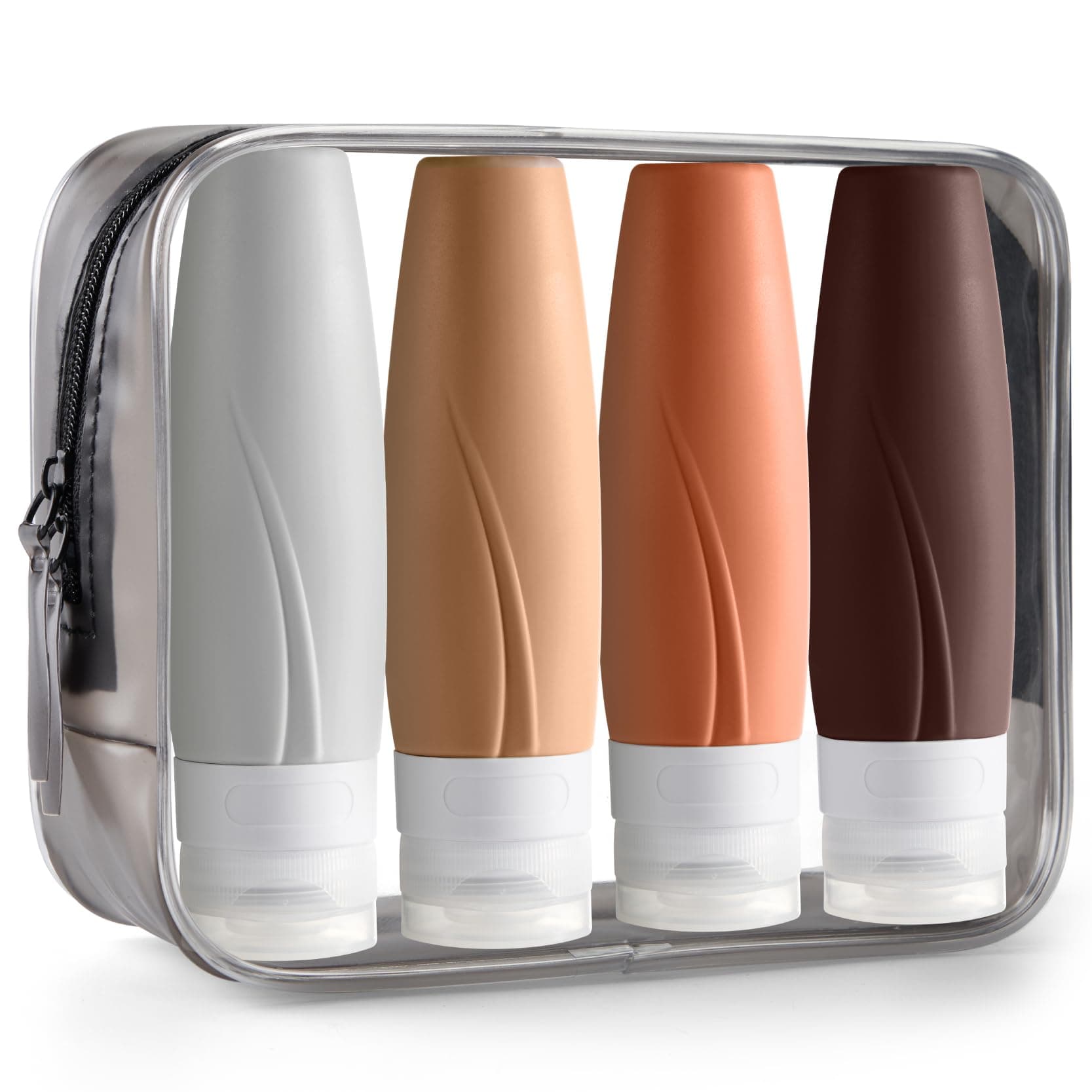 INSFIT Portable Travel Bottles TSA Approved, 3oz Leak Proof BPA Free Silicone Cosmetic Travel Size Toiletry Containers, Squeezable Silicone Tubes, Refillable Bottles for Shampoo 4 Pack Brown