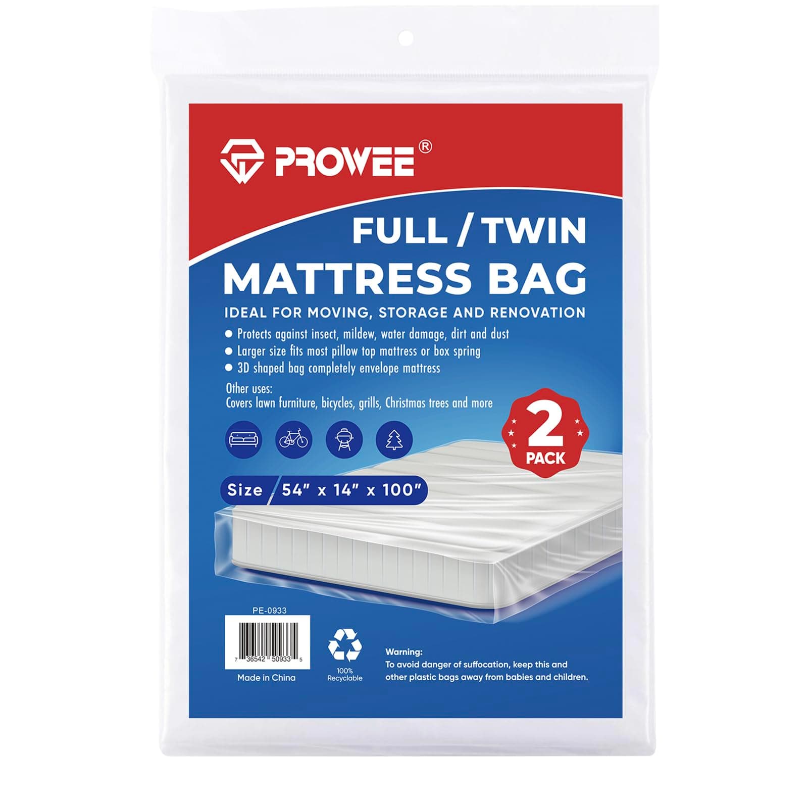 2 PK Twin/Full Mattress Bags for Moving Storage,Waterproof Plastic Full Size Mattress Cover for Moving,Clear Plastic Mattress Protector