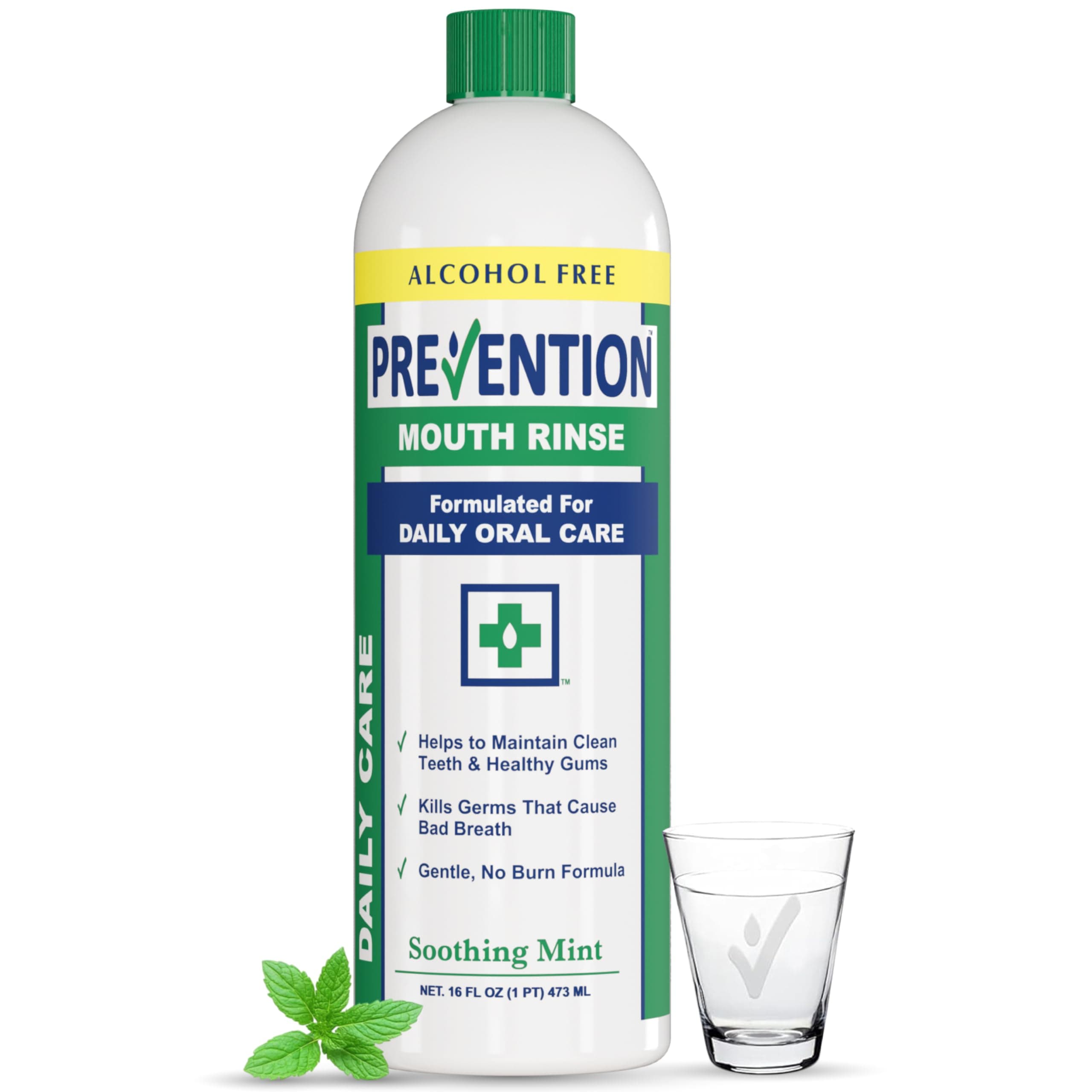 Prevention Daily Care Alcohol-Free Mouthwash, Hydrogen Peroxide Teeth Whitening with Soothing Fresh Mint for Bad Breath Treatment, Fluoride-Free Gum Care Oral Mouth Rinse 16 oz 1 Pack
