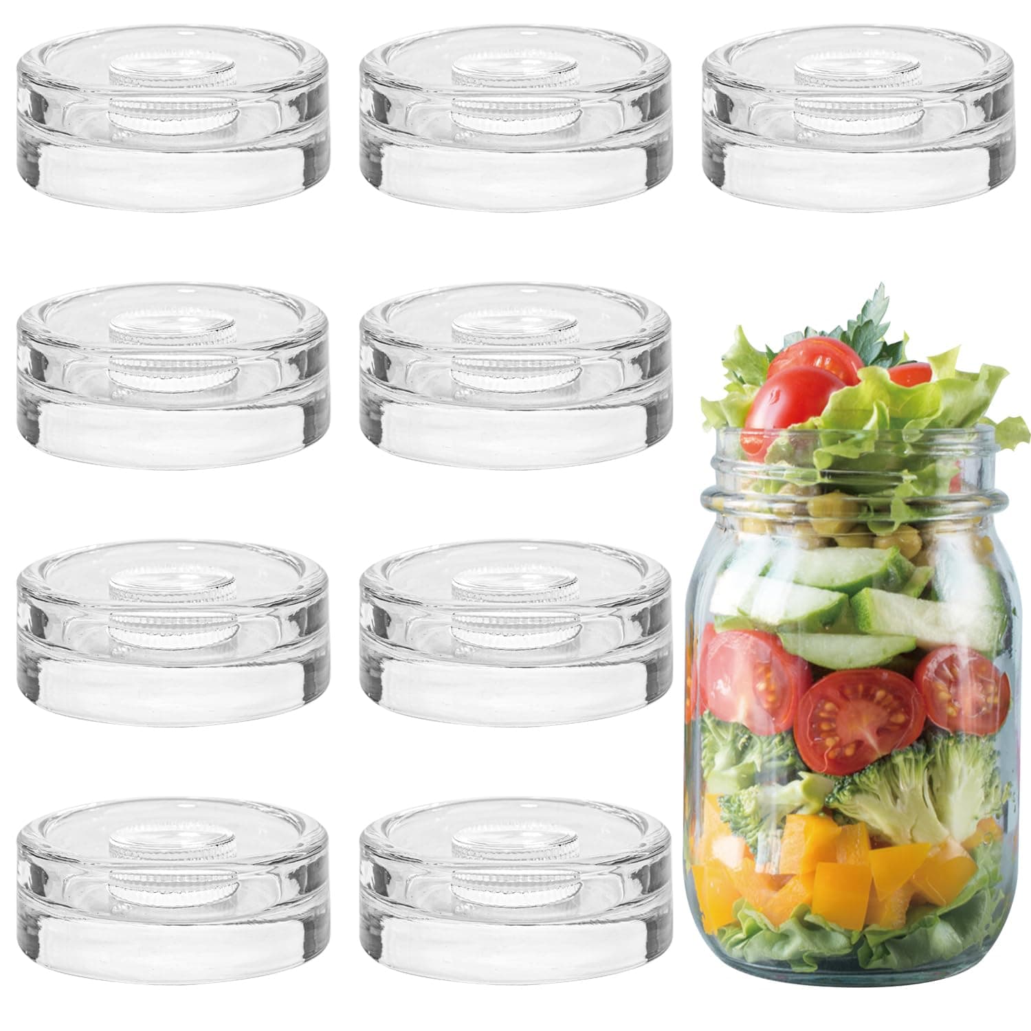 Eleganttime 9 Pack Fermentation Glass Weights with Easy Grip Grooved Handles for Wide Mason Jar Pickle Ferment Vegetables Heavy Fermenting Lids