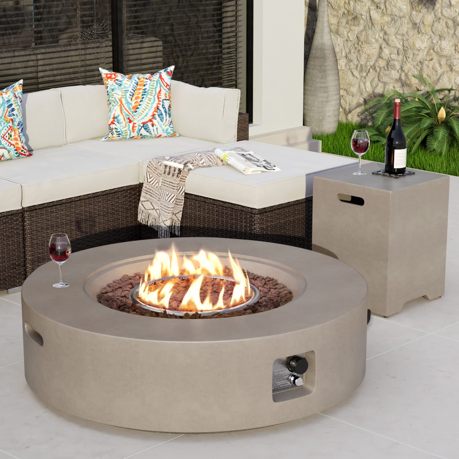 COSIEST 2-Piece Outdoor Propane Firepit Table Set w Tank Table, Certified, 42 inch Gray Fire Table (50,000 BTU) w 16 inches Tank Cover Side Table 20lb for Garden,Pool,Backyard