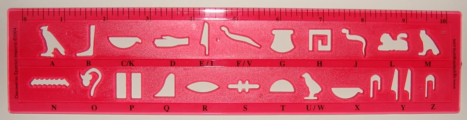 Egyptian Hieroglyphic Alphabet Stencil Ruler 10" Acrylic Ruler 22 Hieroglyphs (Red)