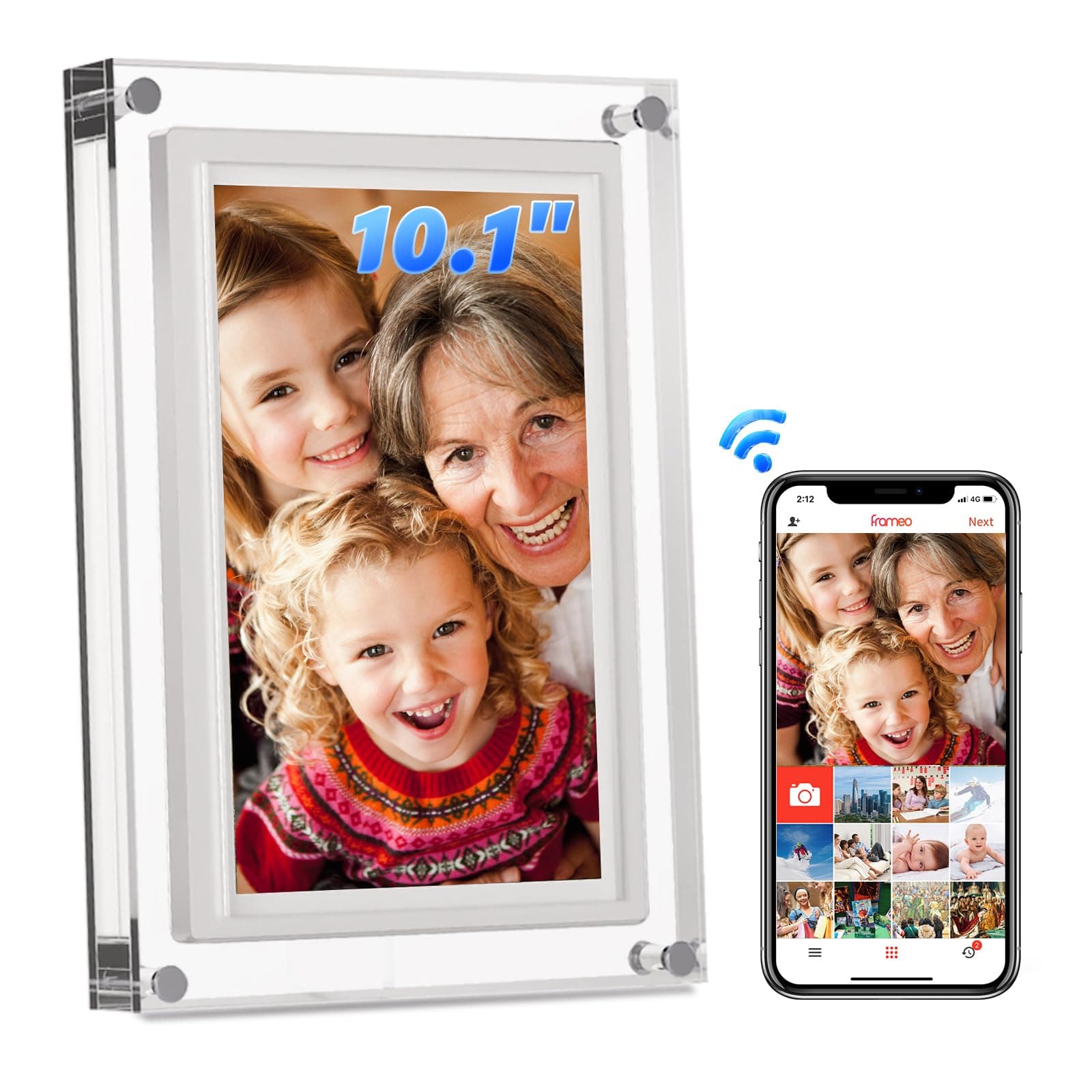 Digital Picture Frame WiFi, Frameo 10.1 Inch Acrylic Digital Photo Frame, IPS LCD Touch Screen, Auto Rotation Photo/Video, Gifts for Mom&Dad