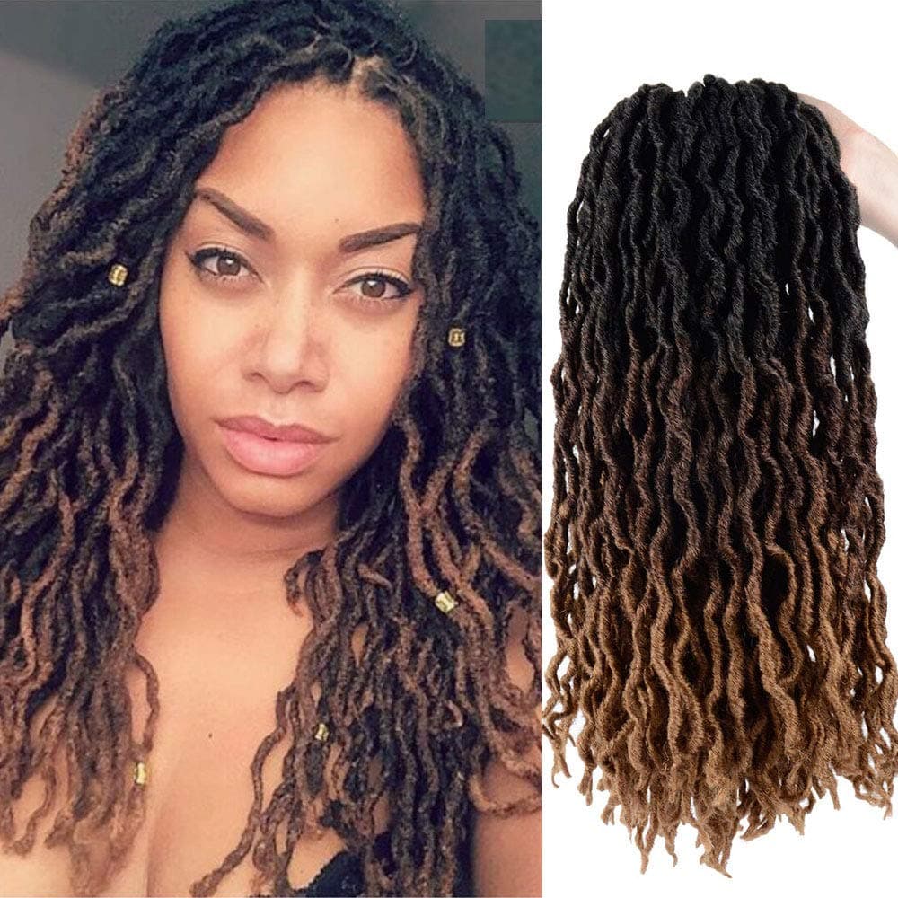 Mytarku 6 Pack Gypsy Locs Crochet Hair 18 Inch 24 roots 3 Tone Ombre wavy goddess locs crochet hair Extensions Full Crochet Faux Locs For Black women(18inch, 1B/30/27)