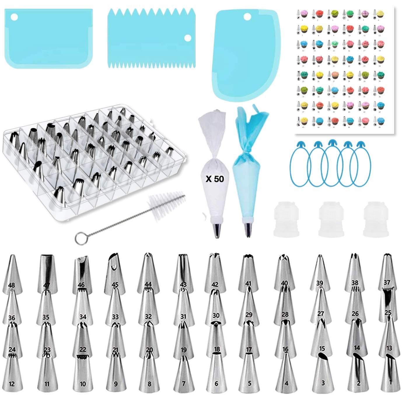 Cake Decorating Supplies, cake decorating kit for Beginners, Baking Pastry Tools, Numbered Icing Tips with Pattern Chart, Baking Tools (110 Pieces)