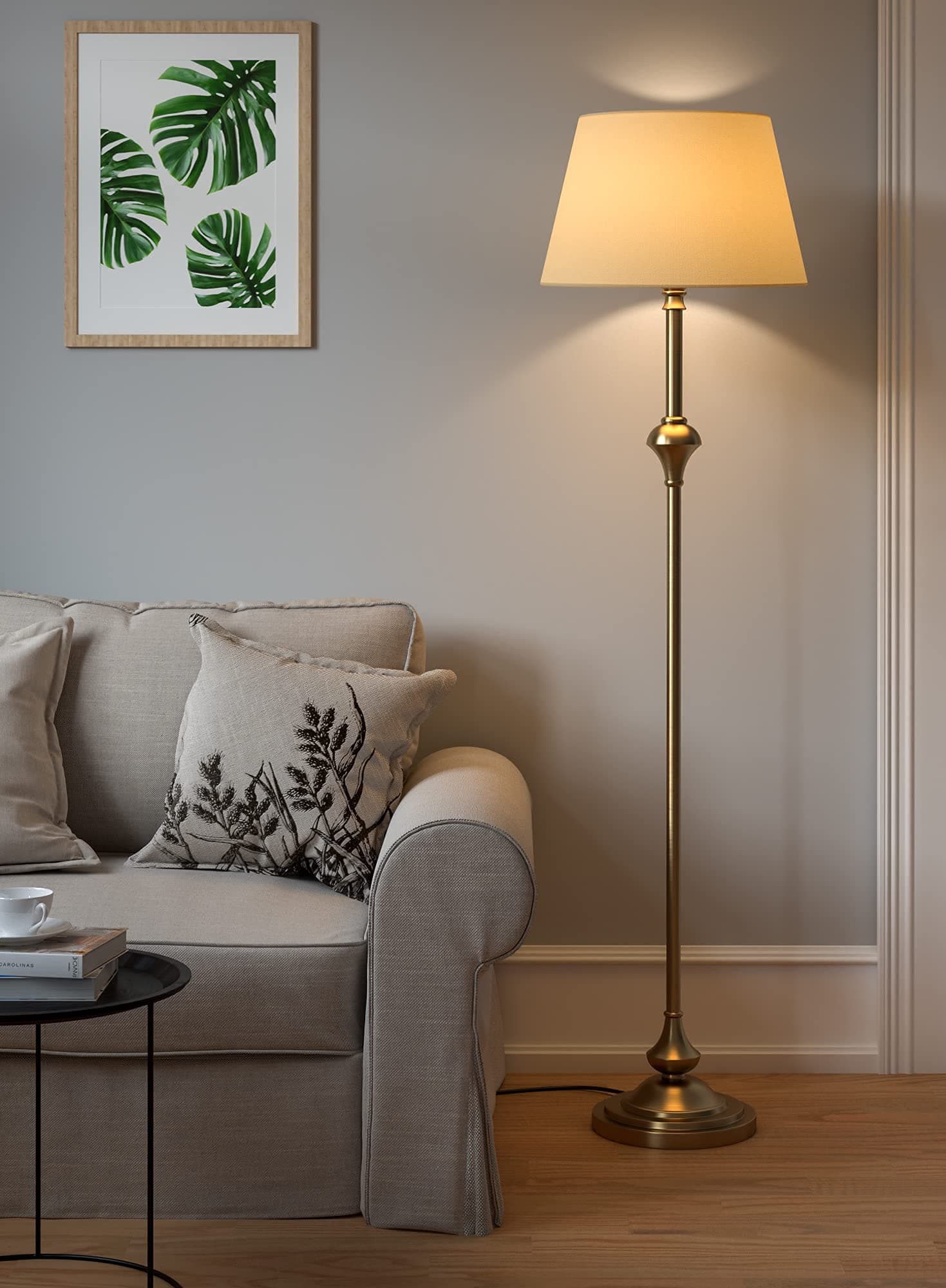 Royal Brass Antique Finish Gold Floor LED Lamp Standing 5Ft Height With Cream Lampshade 16 Inches