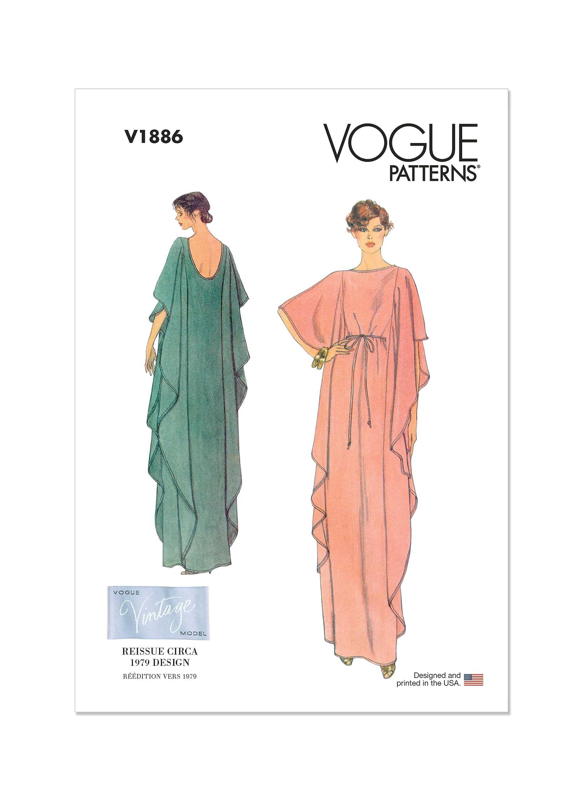 Vogue V1886A Misses' Pullover Caftan Sewing Pattern Kit, Code V1886, Sizes XS-S-M-L-XL-XXL
