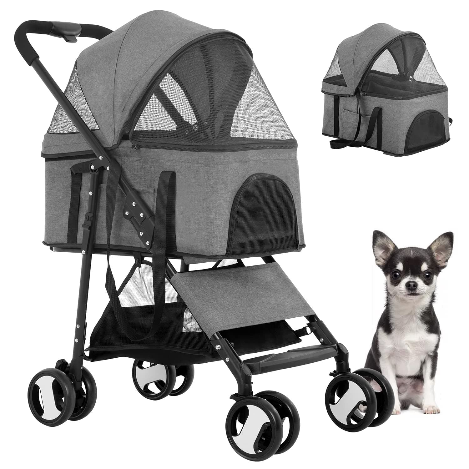 BestPet Pet Stroller Premium 3-in-1 Multifunction Dog Cat Jogger Stroller for Medium Small Dogs Cats with Folding Lightweight Travel & Detachable Carrier,Grey