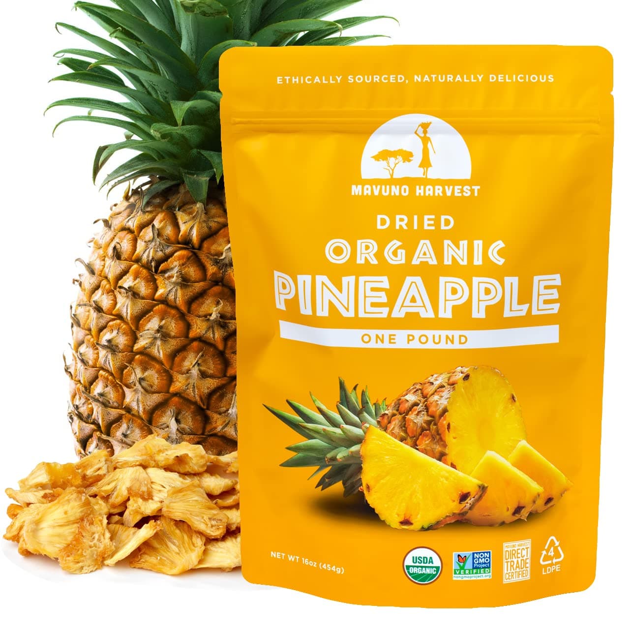 Dried Pineapple Fruit Treats | Organic Dried Pineapple Chunks | Healthy Gluten Free Snacks For Kids And Adults | No Added Sugar, Vegan, Non-GMO, D-Trade