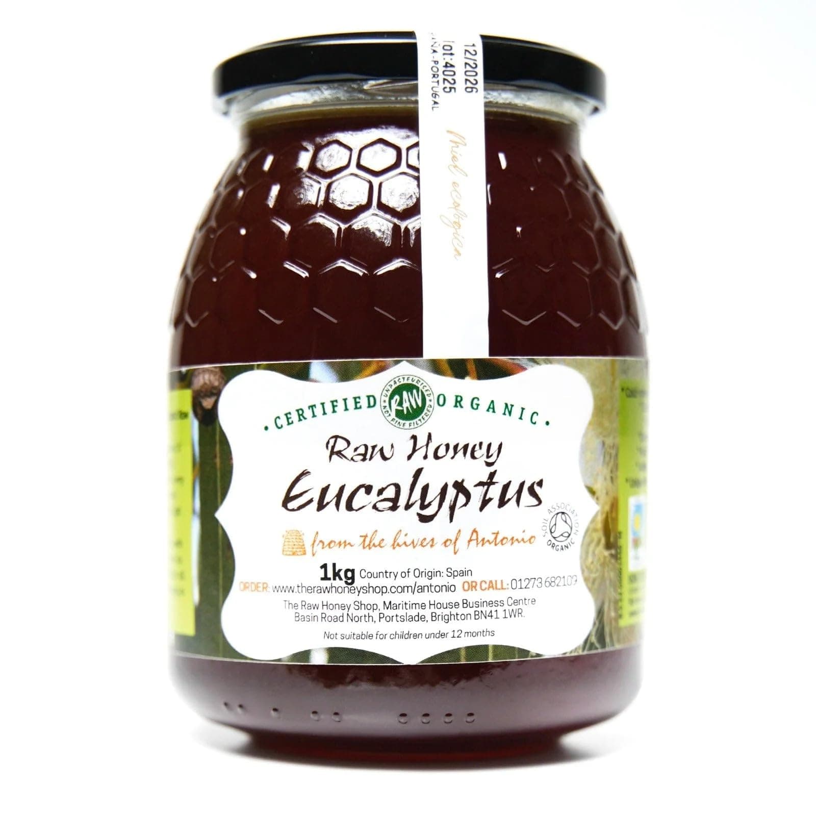 Antonio’s Raw Certified Organic Eucalyptus Honey 1kg/Premium Range Award-Winning - Pure, Antibacterial, Cold Pressed & Unpasteurised, Natural Honey, Certified Organic/The Raw Honey Shop