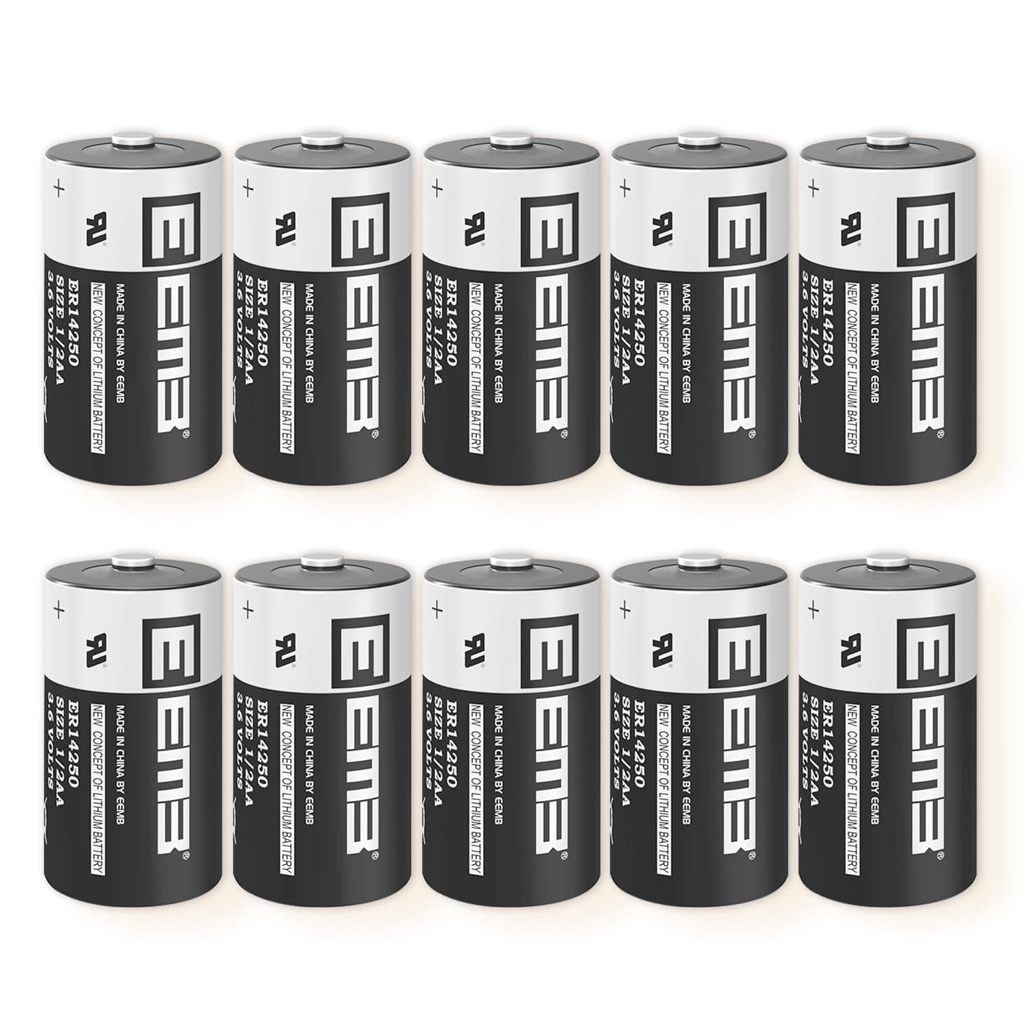 ER14250 10Pack 1/2 AA 3.6V Lithium Battery 1200mAh Li-SOCL₂ Non-Rechargeable Battery XL-050F SB-AA02 LS14250 TL-5902 TL-2150 Long-Life for Home Automation, Alarms, & More