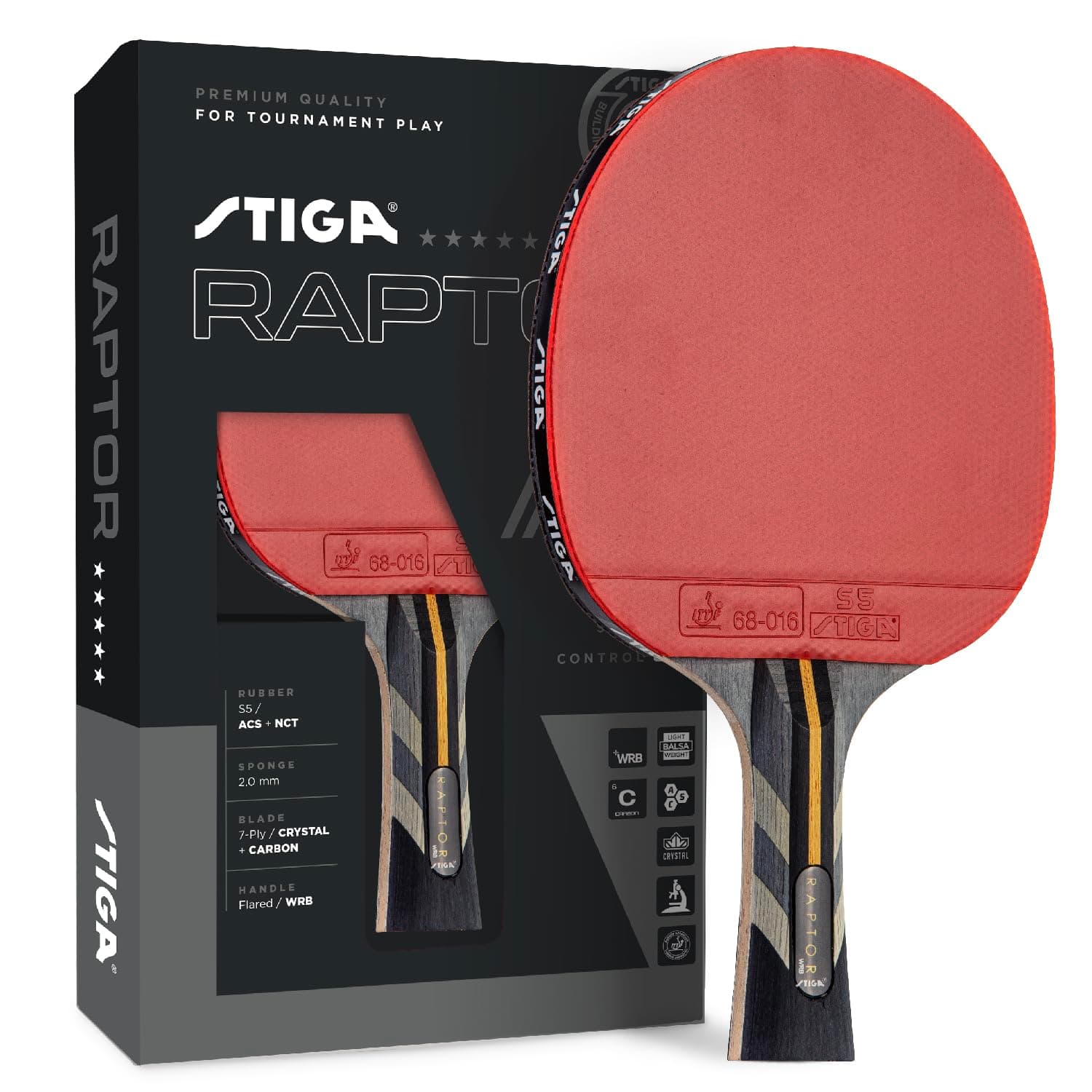 STIGA Pro Carbon + Raptor Performance-Level Table Tennis Rackets with Carbon Technology for Tournament Play - 7-ply Blade with Flared Handles - 2mm Sponge for Enhanced Control and Speed