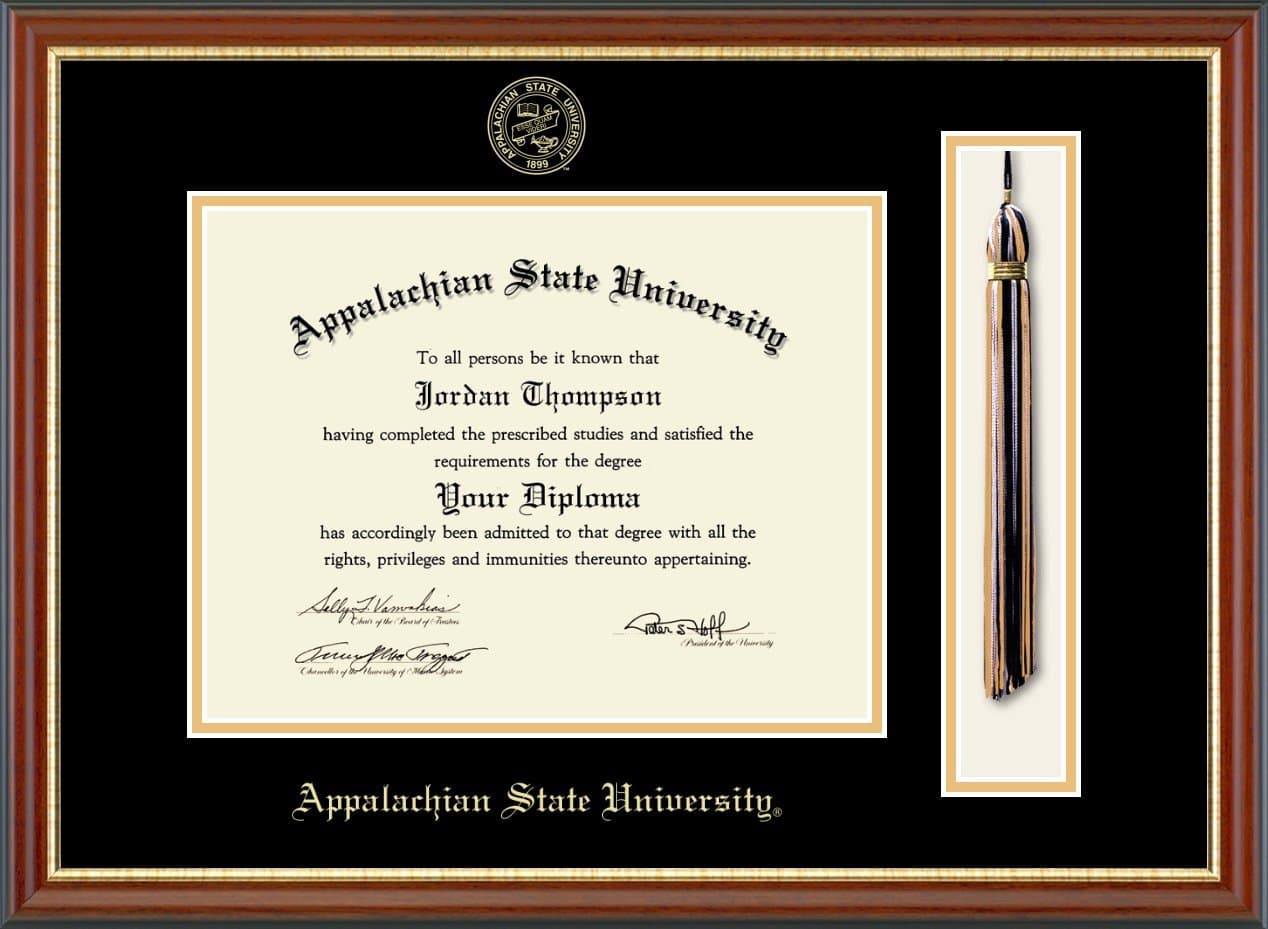 Appalachian State University Tassel Edition Diploma Frame - Features Cherry Finish Newport Moulding - Officially Licensed - 8.5" h x 11" w Diploma Size