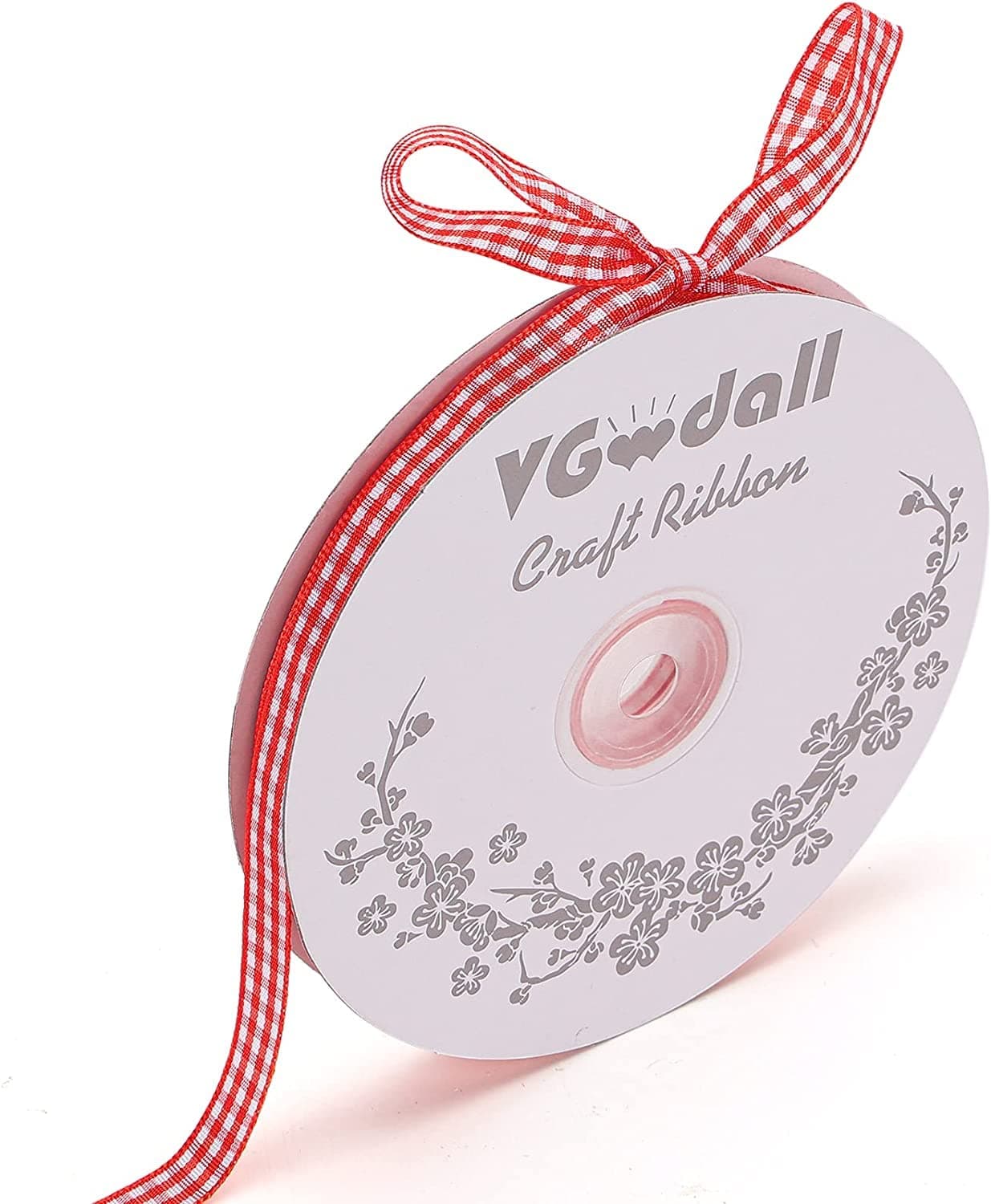 VGOODALLRed Gingham Ribbon, 3/8" x 50Yd Red and White Thin Crafts Ribbon Buffalo Checker Ribbons for Hair Accessories Picnic School and Christmas Gift Wrapping
