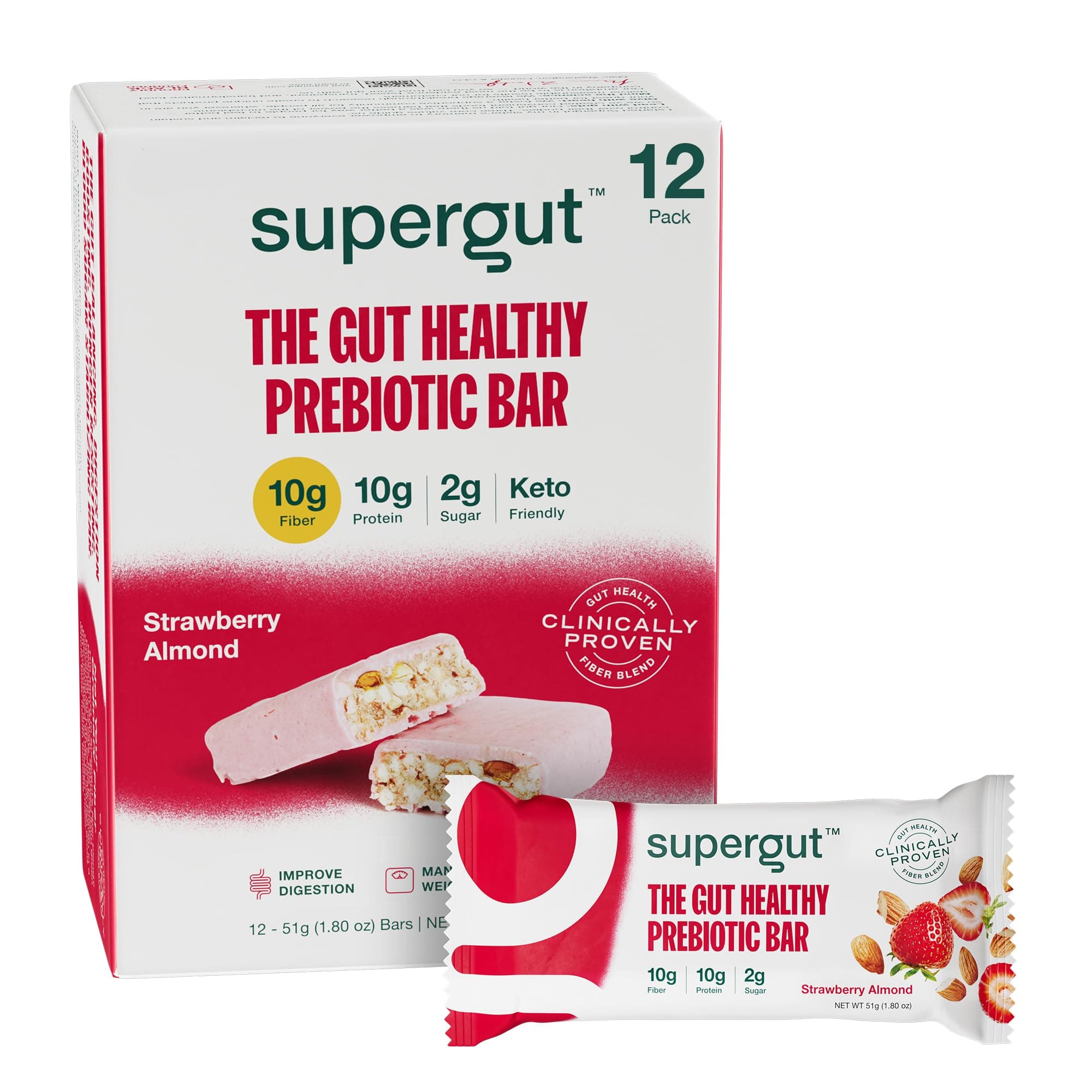 - Supergut GLP-1 Boosting Prebiotic Bars, Strawberry Almond - Gut Healthy Protein Snacks & Breakfast Bars - Keto-Friendly Meal Replacement Energy Bars for Gut Health (12 Count)
